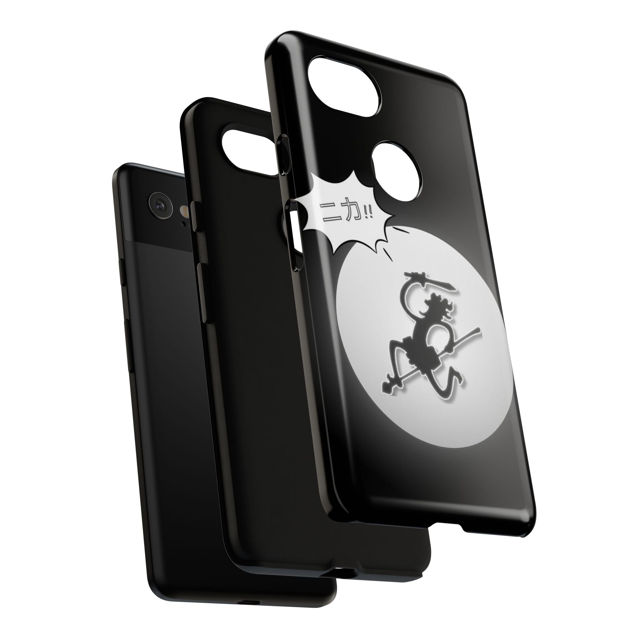 Black Cat Phone Case with Moon and Japanese Text, Tough Phone Case for Cat Lovers, Unique Gift for Birthdays, Halloween, and Everyday Use