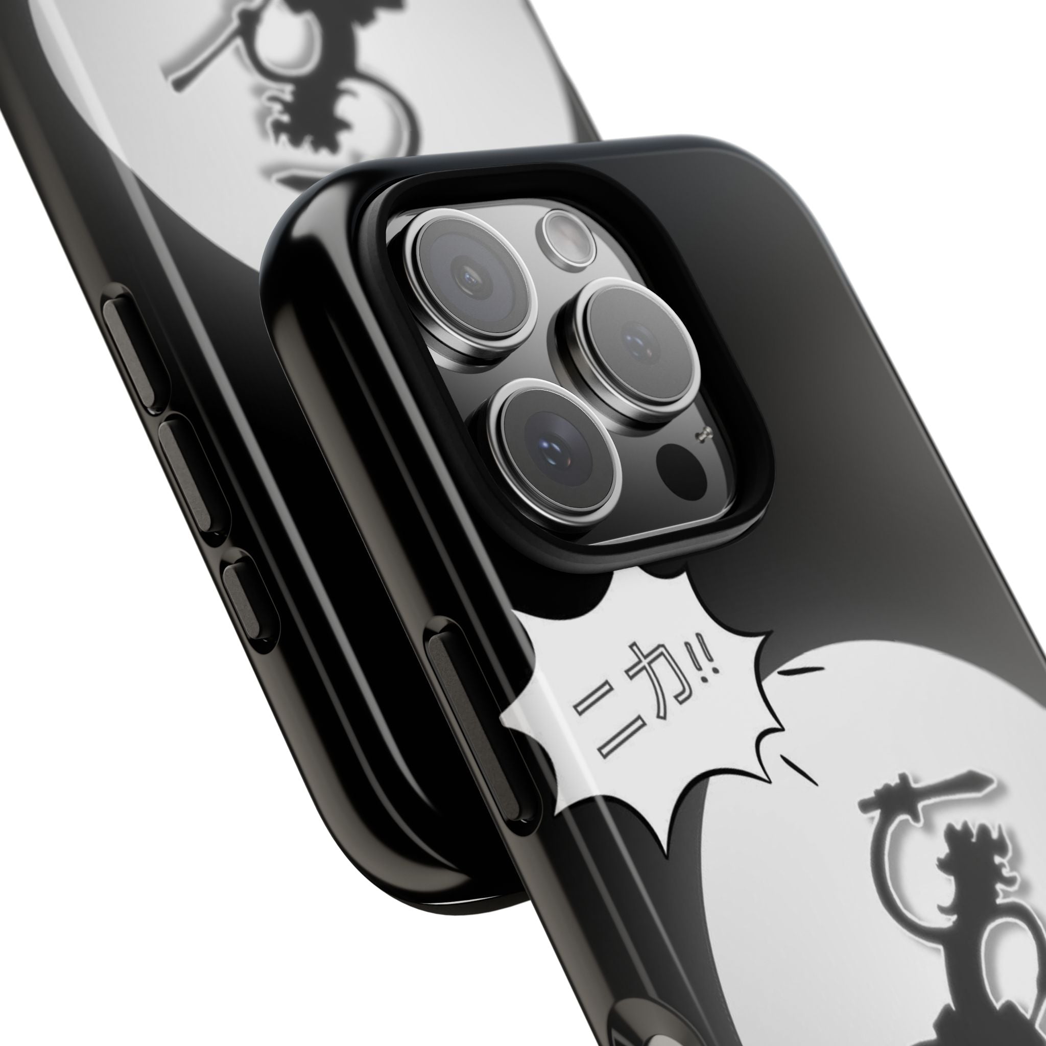 Black Cat Phone Case with Moon and Japanese Text, Tough Phone Case for Cat Lovers, Unique Gift for Birthdays, Halloween, and Everyday Use