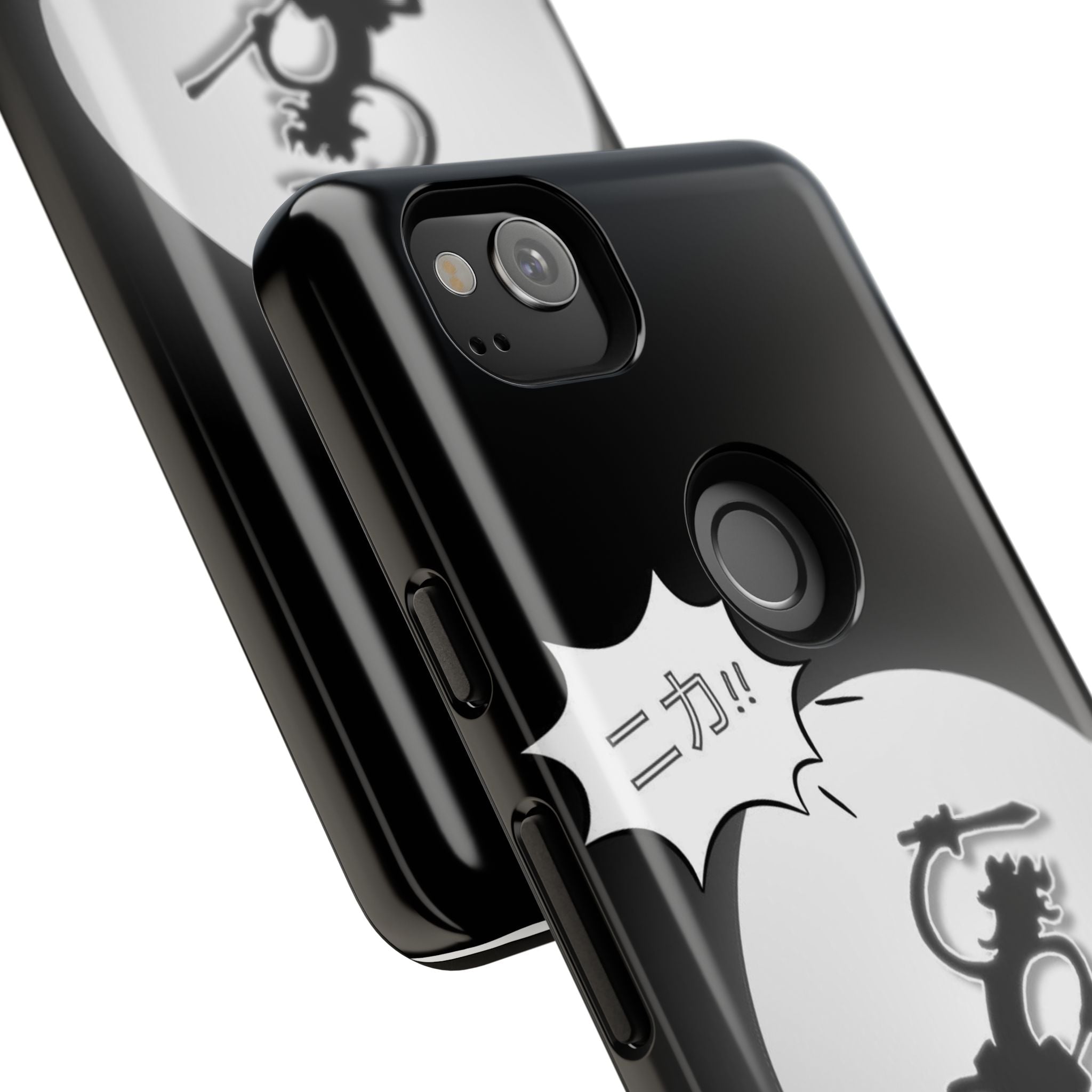 Black Cat Phone Case with Moon and Japanese Text, Tough Phone Case for Cat Lovers, Unique Gift for Birthdays, Halloween, and Everyday Use