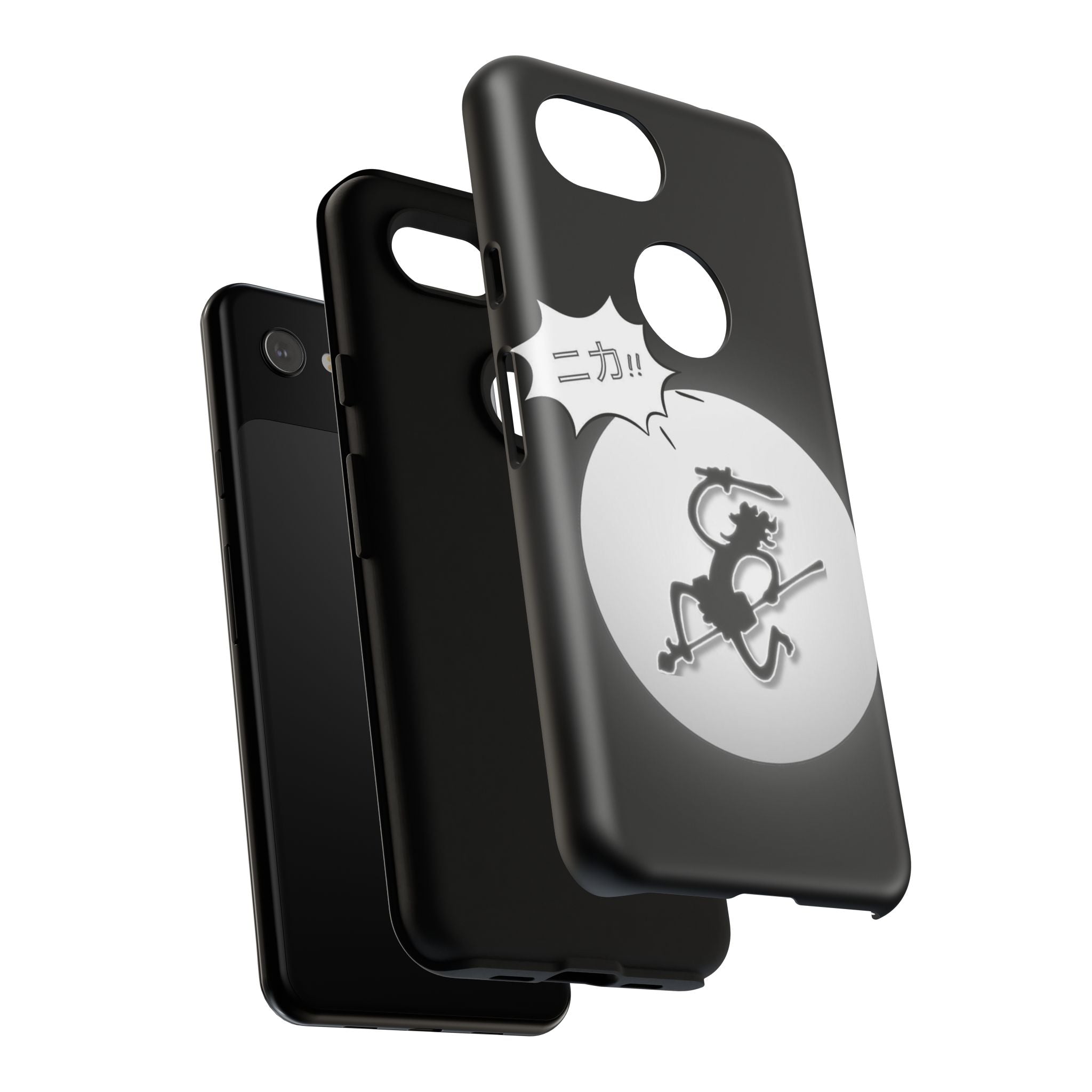 Black Cat Phone Case with Moon and Japanese Text, Tough Phone Case for Cat Lovers, Unique Gift for Birthdays, Halloween, and Everyday Use