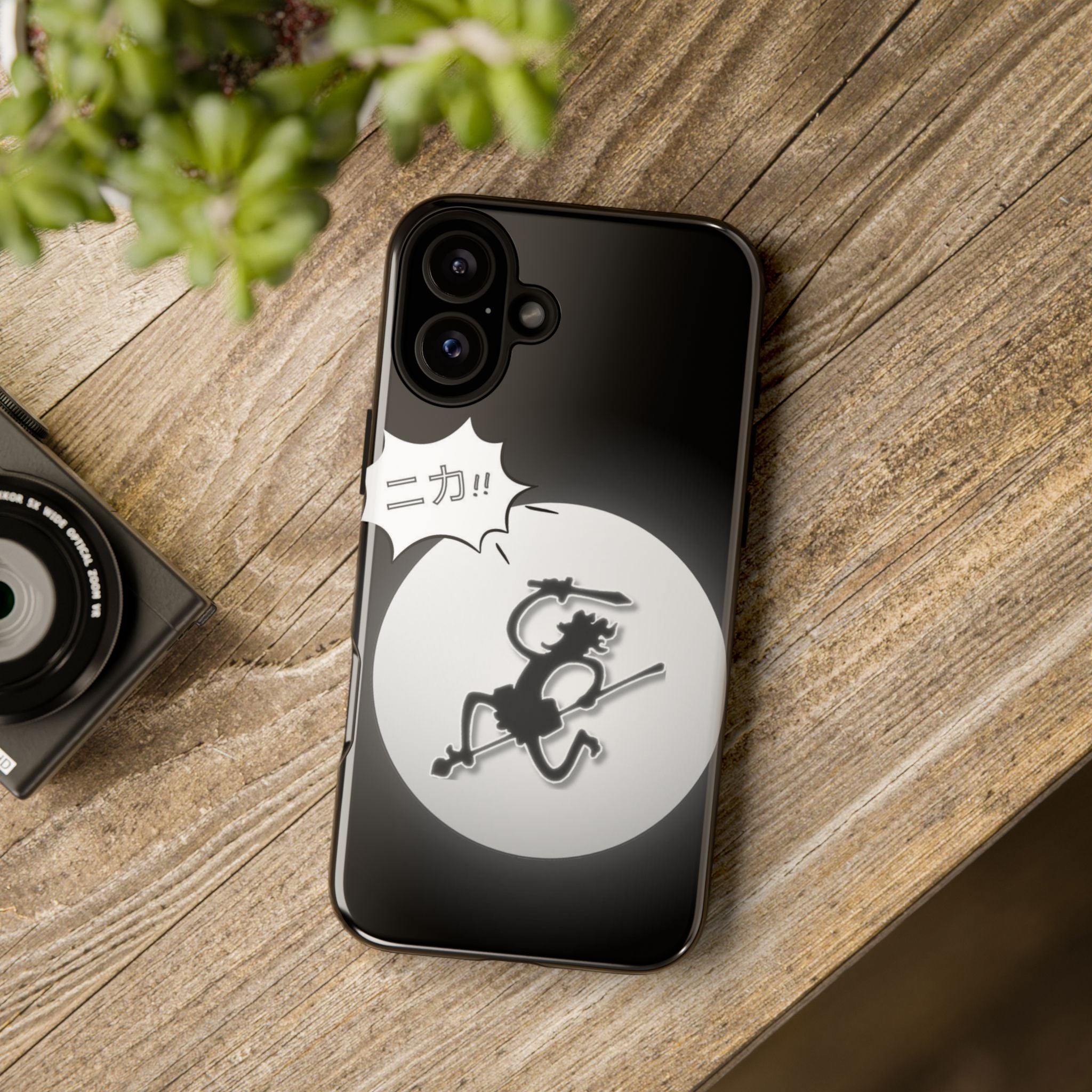 Black Cat Phone Case with Moon and Japanese Text, Tough Phone Case for Cat Lovers, Unique Gift for Birthdays, Halloween, and Everyday Use