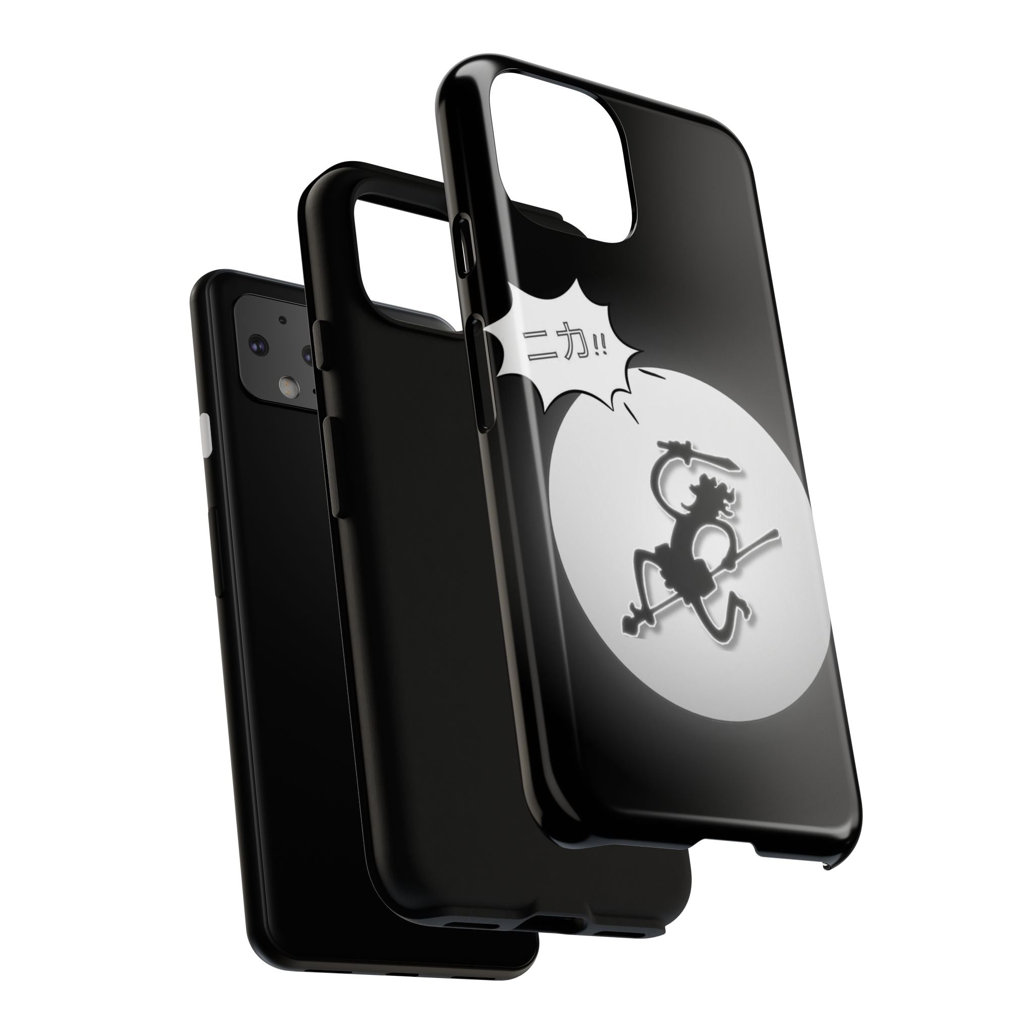 Black Cat Phone Case with Moon and Japanese Text, Tough Phone Case for Cat Lovers, Unique Gift for Birthdays, Halloween, and Everyday Use