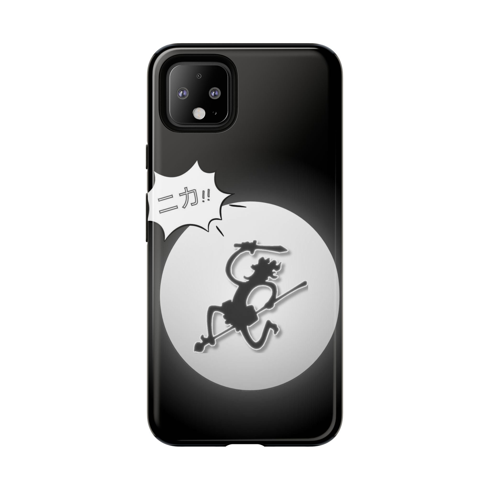 Black Cat Phone Case with Moon and Japanese Text, Tough Phone Case for Cat Lovers, Unique Gift for Birthdays, Halloween, and Everyday Use