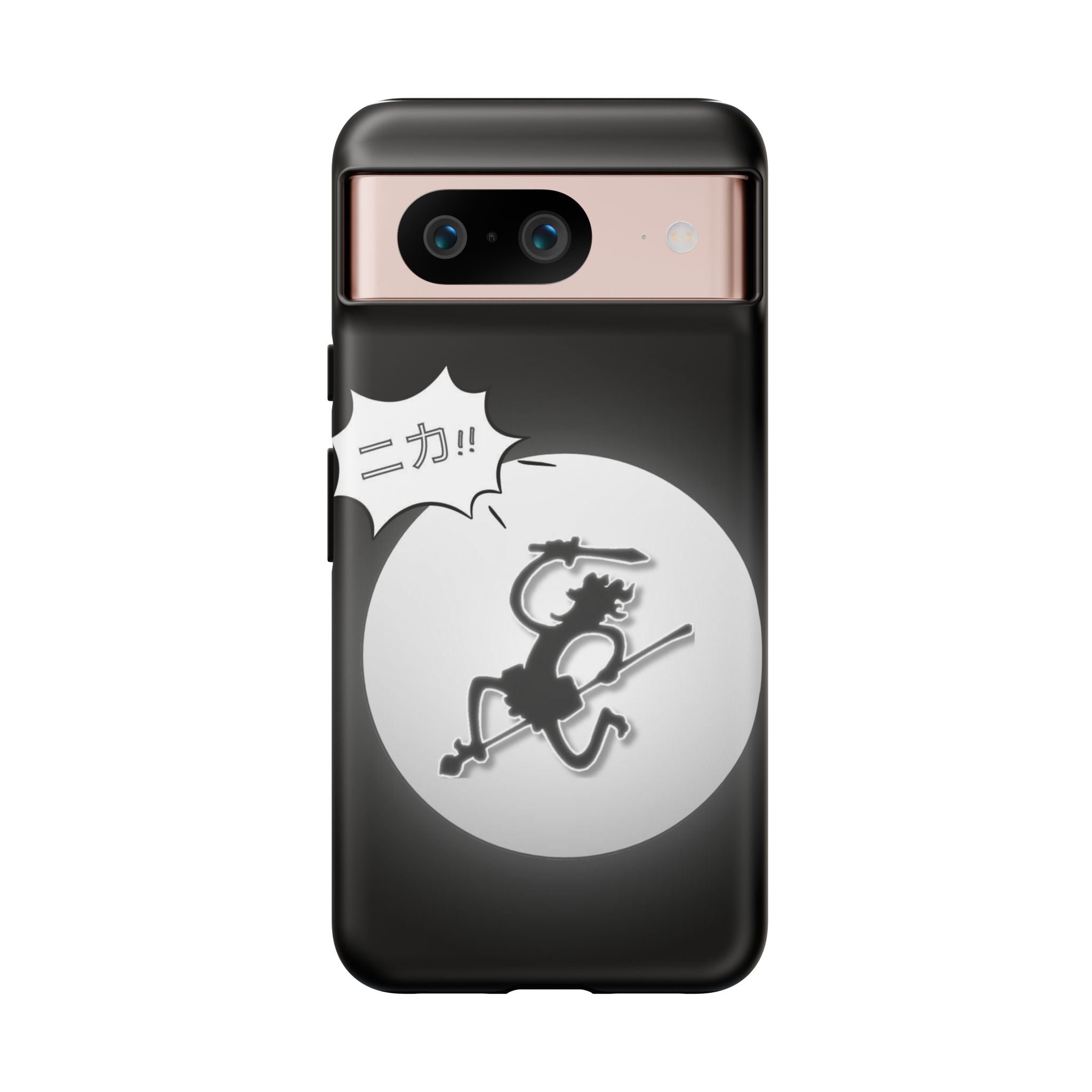 Black Cat Phone Case with Moon and Japanese Text, Tough Phone Case for Cat Lovers, Unique Gift for Birthdays, Halloween, and Everyday Use