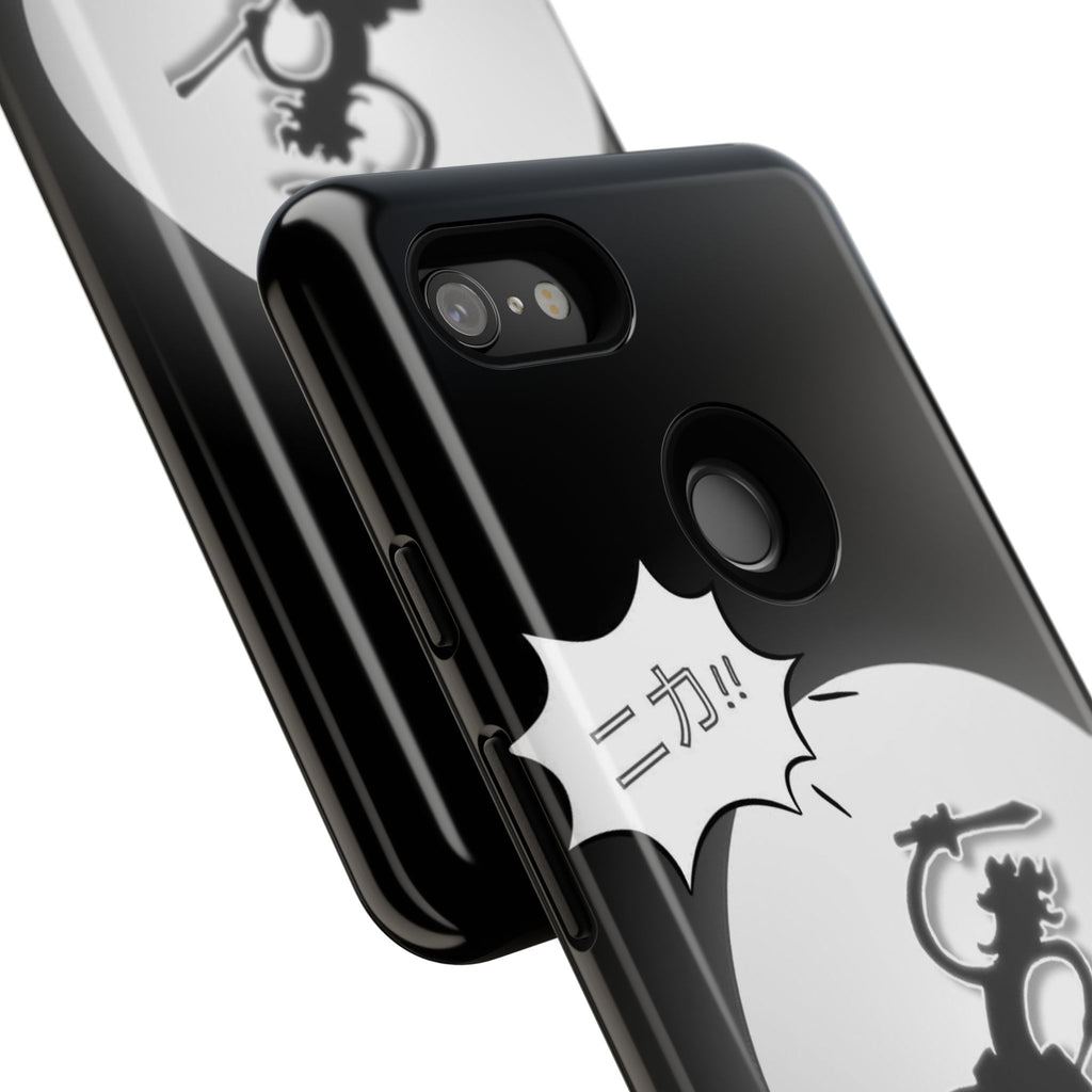 Black Cat Phone Case with Moon and Japanese Text, Tough Phone Case for Cat Lovers, Unique Gift for Birthdays, Halloween, and Everyday Use