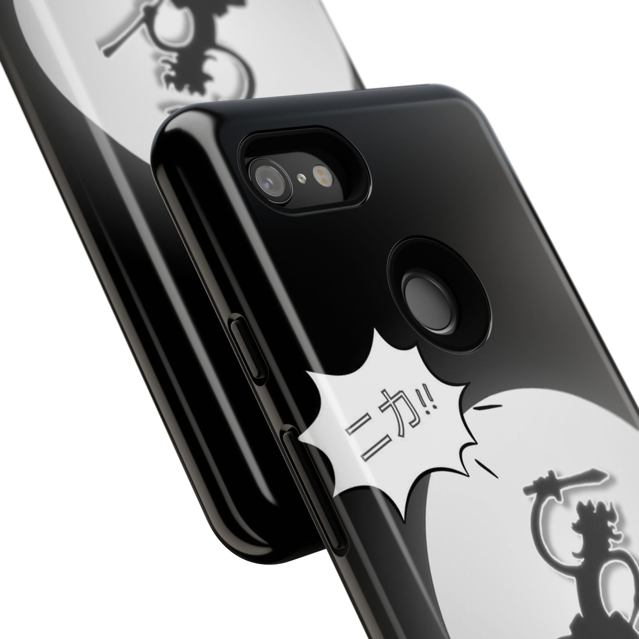 Black Cat Phone Case with Moon and Japanese Text, Tough Phone Case for Cat Lovers, Unique Gift for Birthdays, Halloween, and Everyday Use