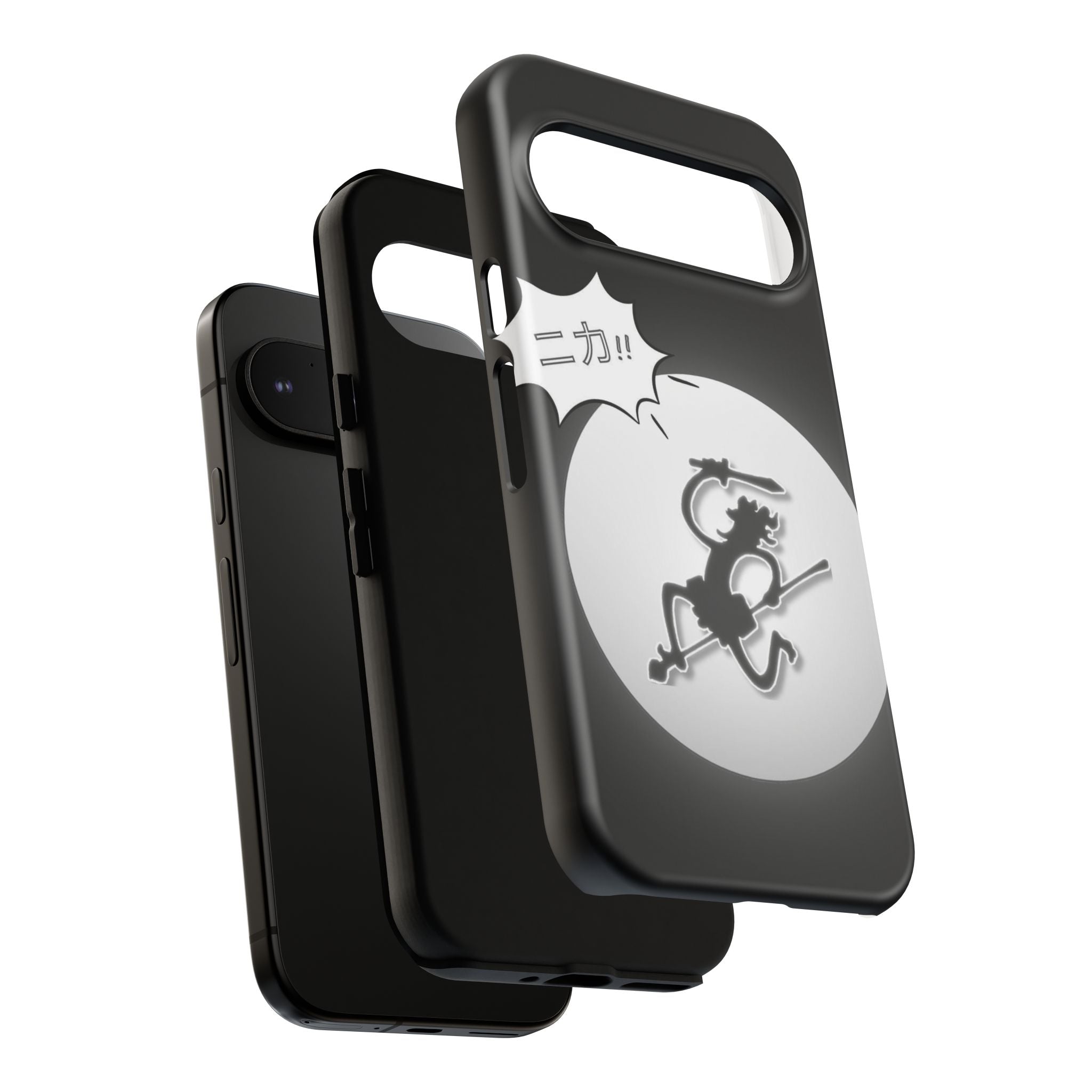Black Cat Phone Case with Moon and Japanese Text, Tough Phone Case for Cat Lovers, Unique Gift for Birthdays, Halloween, and Everyday Use