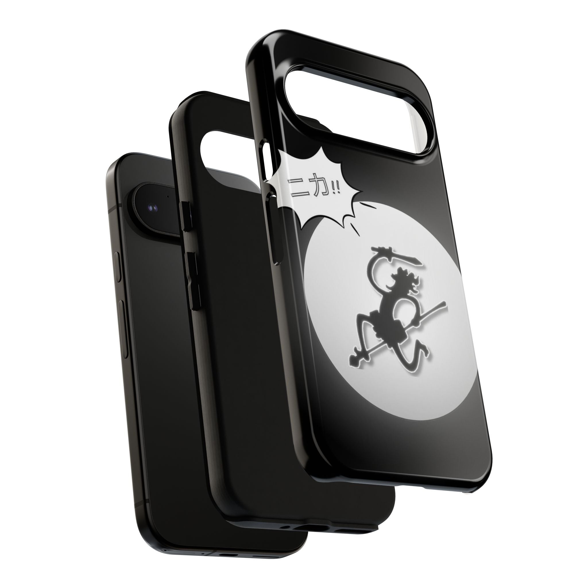 Black Cat Phone Case with Moon and Japanese Text, Tough Phone Case for Cat Lovers, Unique Gift for Birthdays, Halloween, and Everyday Use