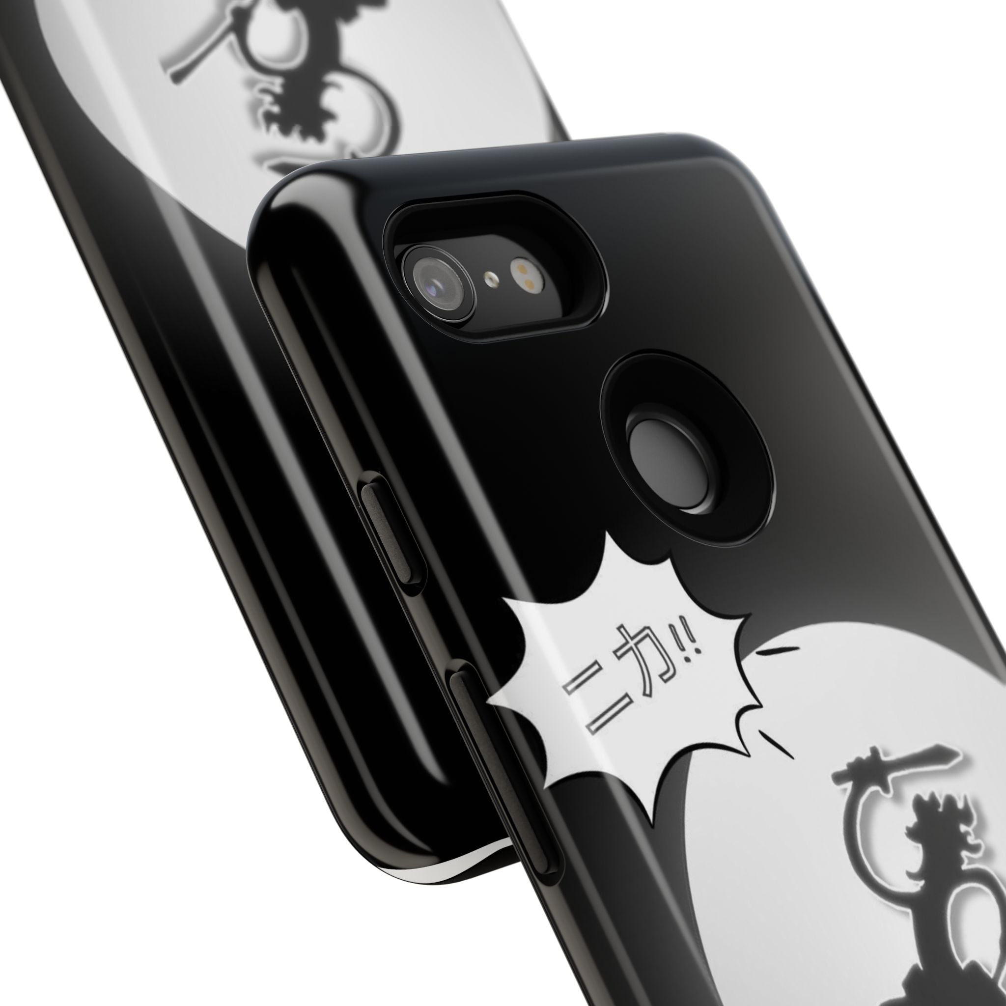 Black Cat Phone Case with Moon and Japanese Text, Tough Phone Case for Cat Lovers, Unique Gift for Birthdays, Halloween, and Everyday Use