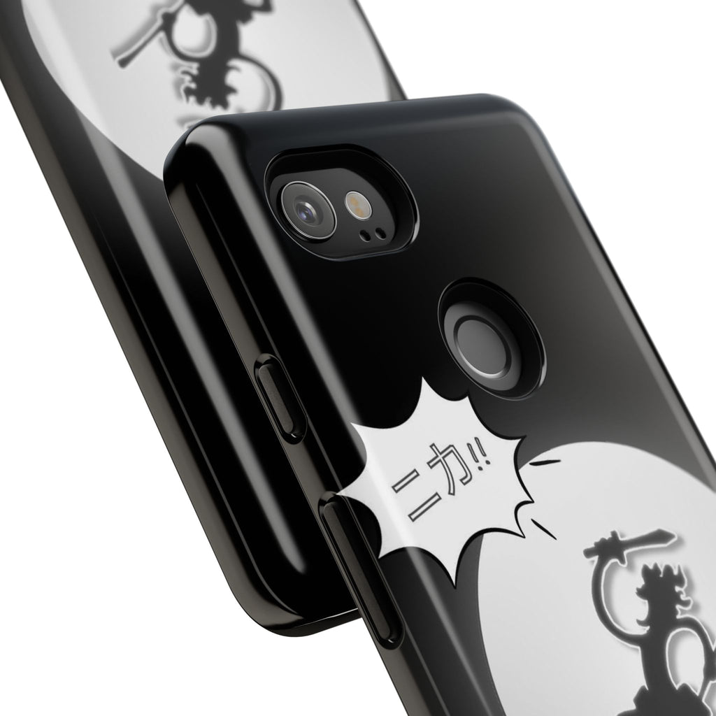 Black Cat Phone Case with Moon and Japanese Text, Tough Phone Case for Cat Lovers, Unique Gift for Birthdays, Halloween, and Everyday Use