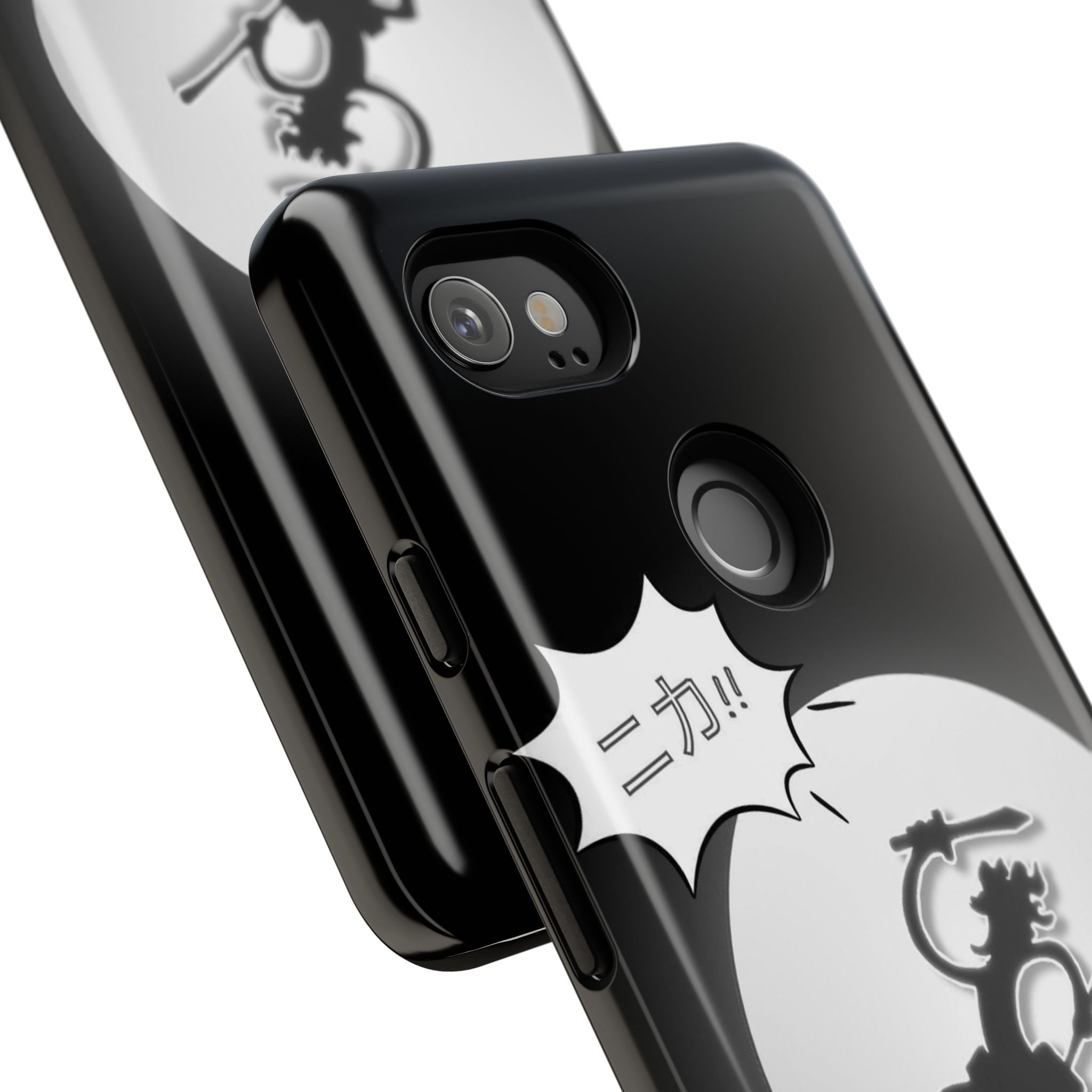 Black Cat Phone Case with Moon and Japanese Text, Tough Phone Case for Cat Lovers, Unique Gift for Birthdays, Halloween, and Everyday Use