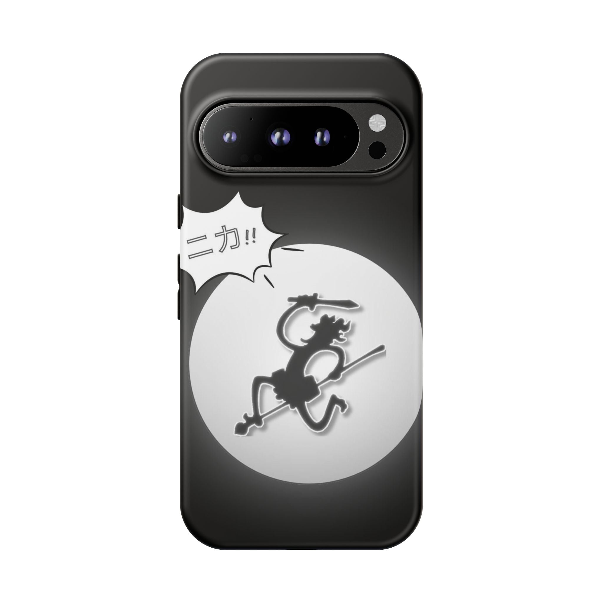 Black Cat Phone Case with Moon and Japanese Text, Tough Phone Case for Cat Lovers, Unique Gift for Birthdays, Halloween, and Everyday Use