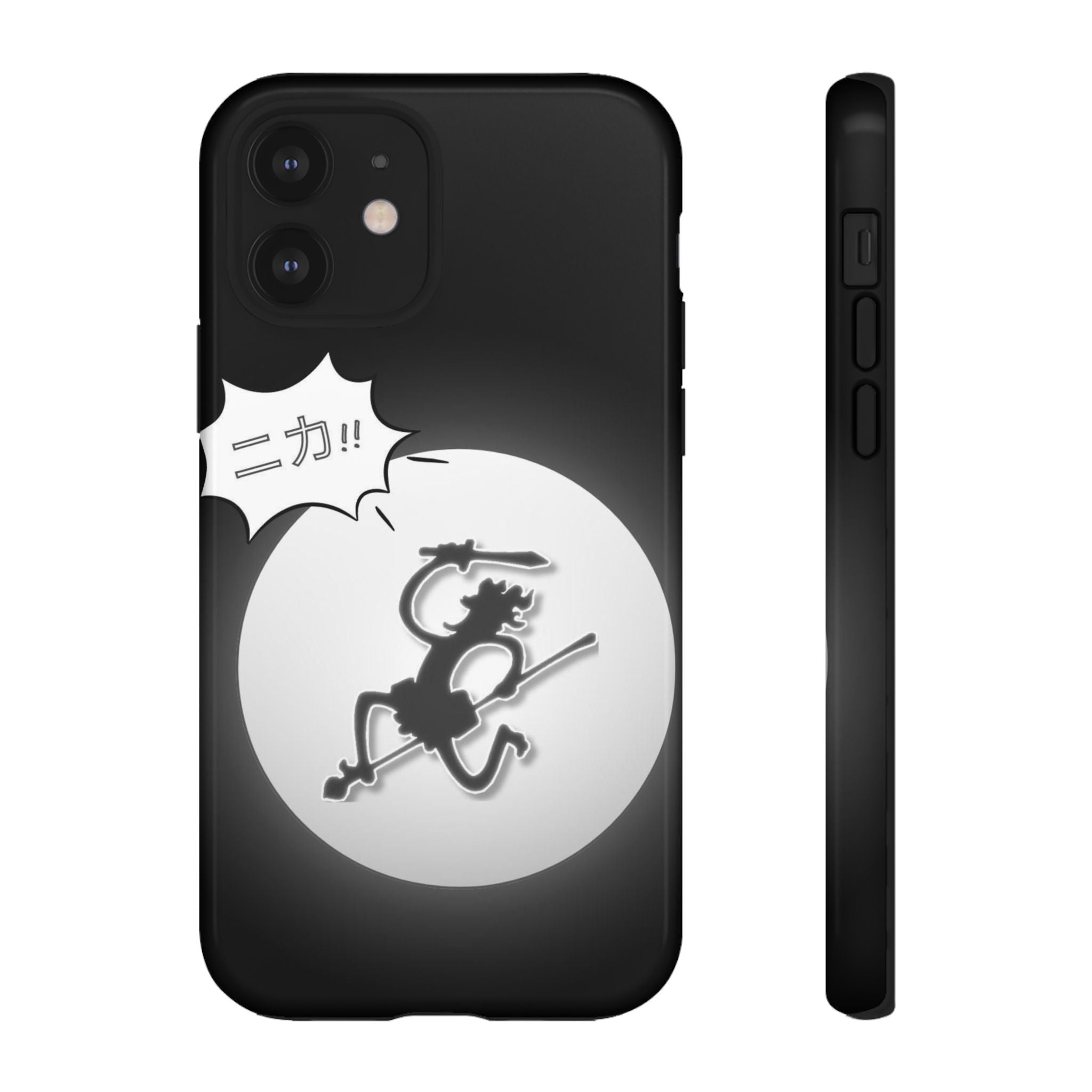 Black Cat Phone Case with Moon and Japanese Text, Tough Phone Case for Cat Lovers, Unique Gift for Birthdays, Halloween, and Everyday Use