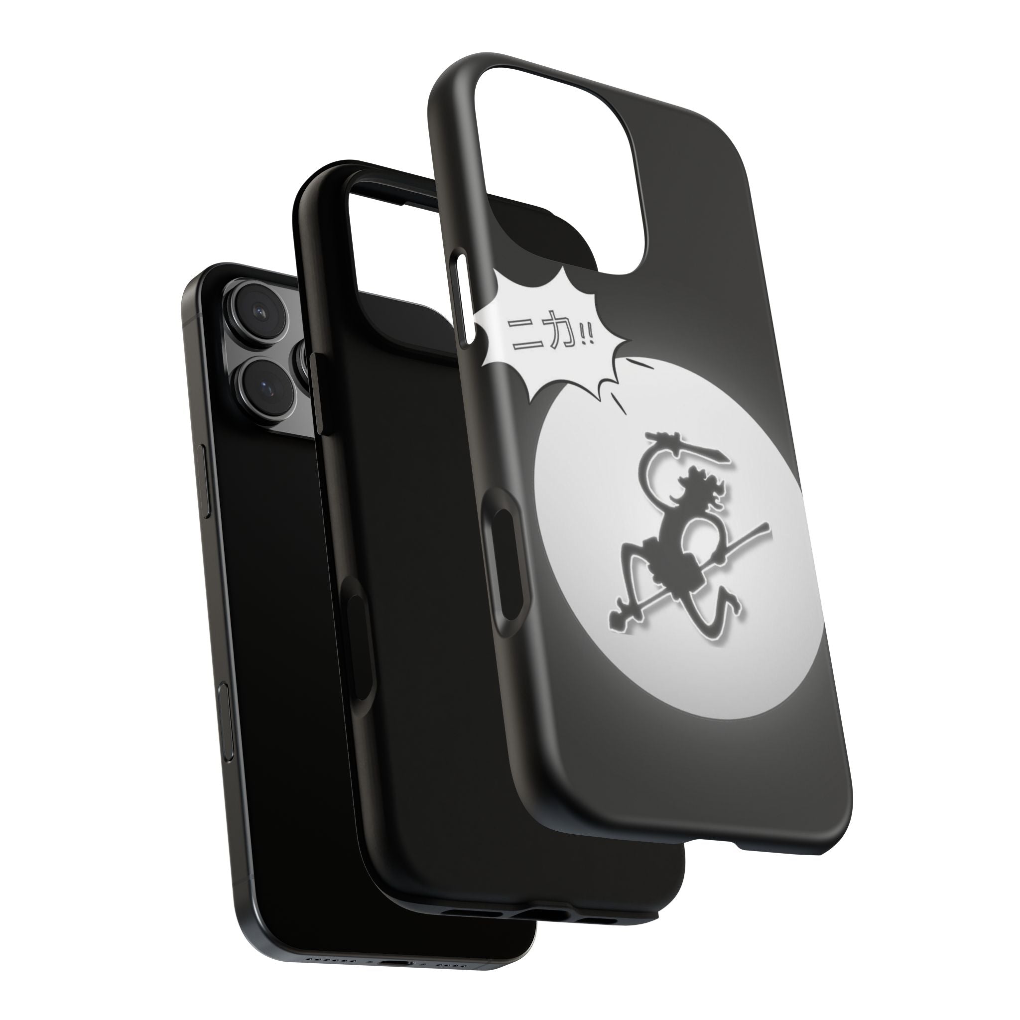 Black Cat Phone Case with Moon and Japanese Text, Tough Phone Case for Cat Lovers, Unique Gift for Birthdays, Halloween, and Everyday Use