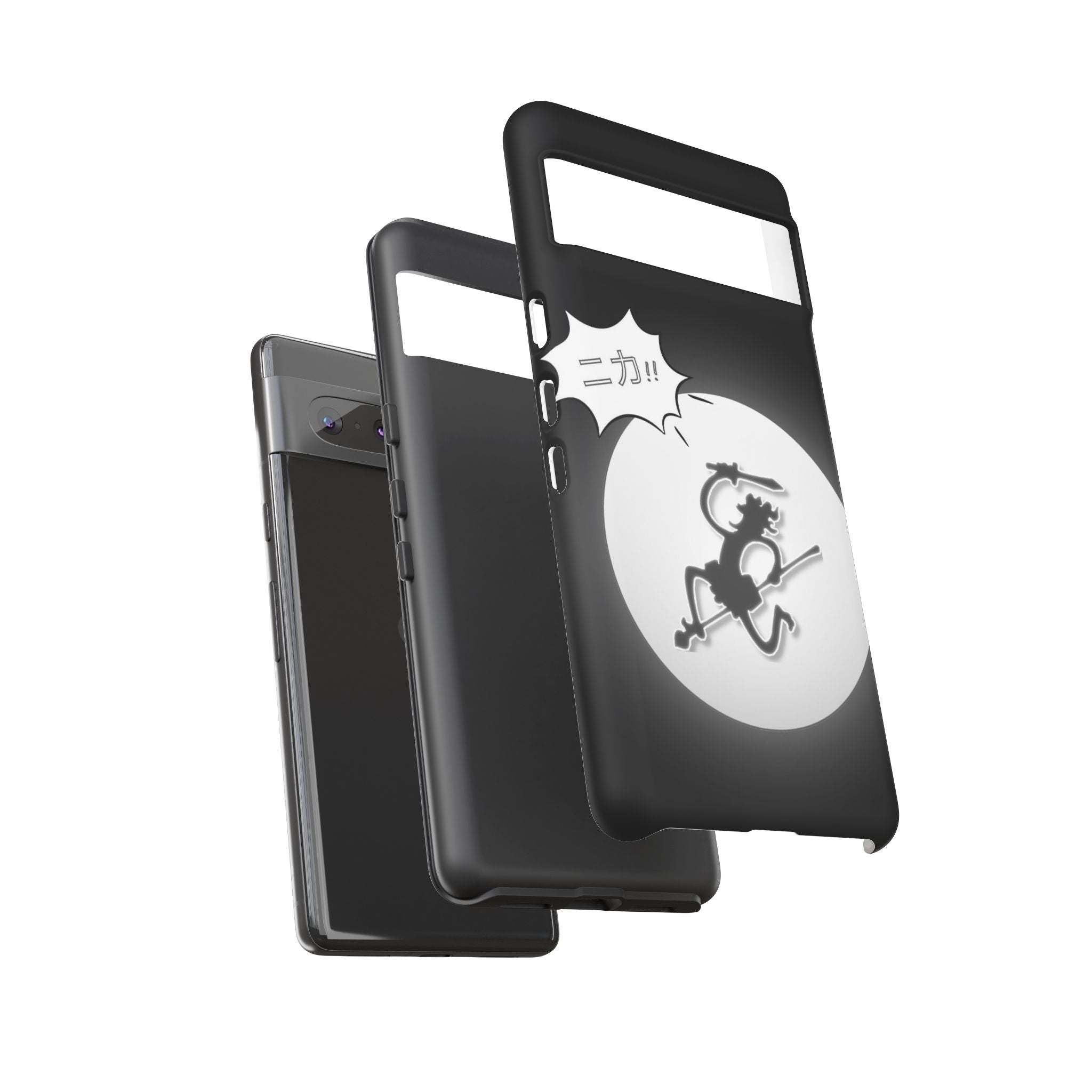 Black Cat Phone Case with Moon and Japanese Text, Tough Phone Case for Cat Lovers, Unique Gift for Birthdays, Halloween, and Everyday Use