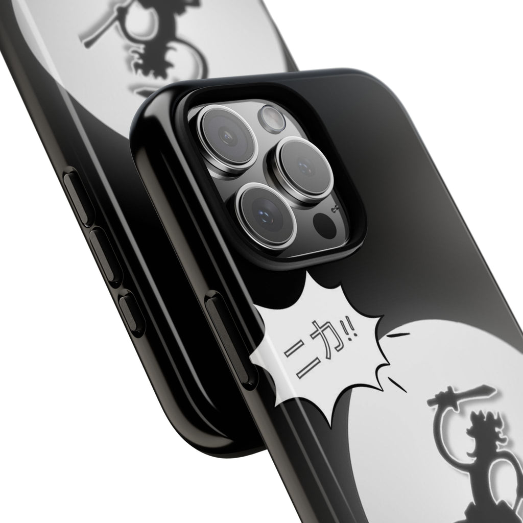 Black Cat Phone Case with Moon and Japanese Text, Tough Phone Case for Cat Lovers, Unique Gift for Birthdays, Halloween, and Everyday Use