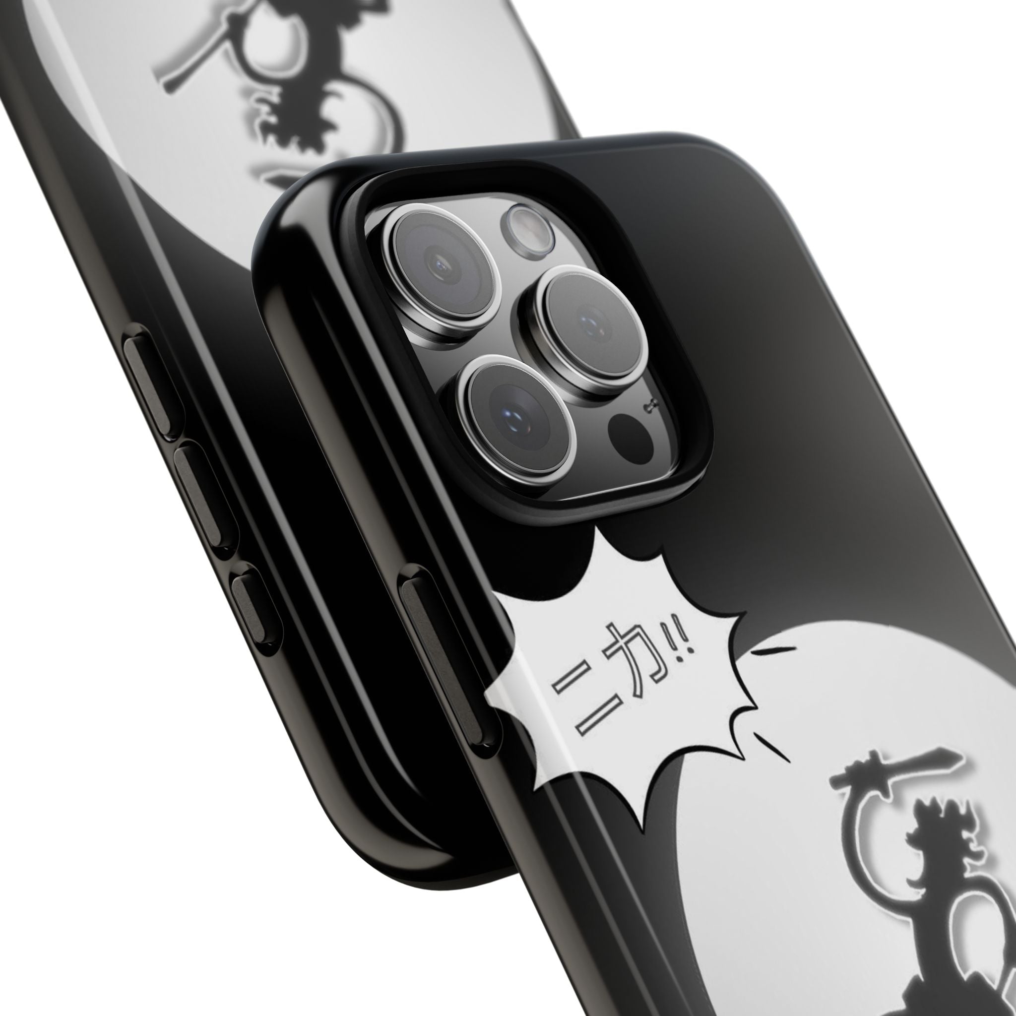 Black Cat Phone Case with Moon and Japanese Text, Tough Phone Case for Cat Lovers, Unique Gift for Birthdays, Halloween, and Everyday Use