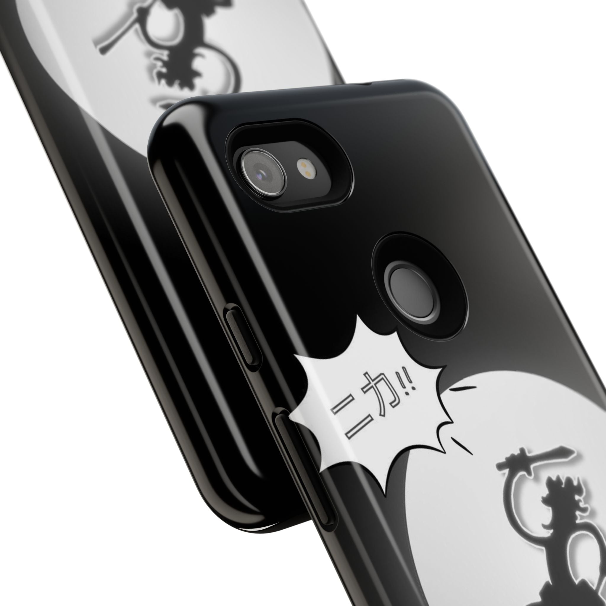 Black Cat Phone Case with Moon and Japanese Text, Tough Phone Case for Cat Lovers, Unique Gift for Birthdays, Halloween, and Everyday Use