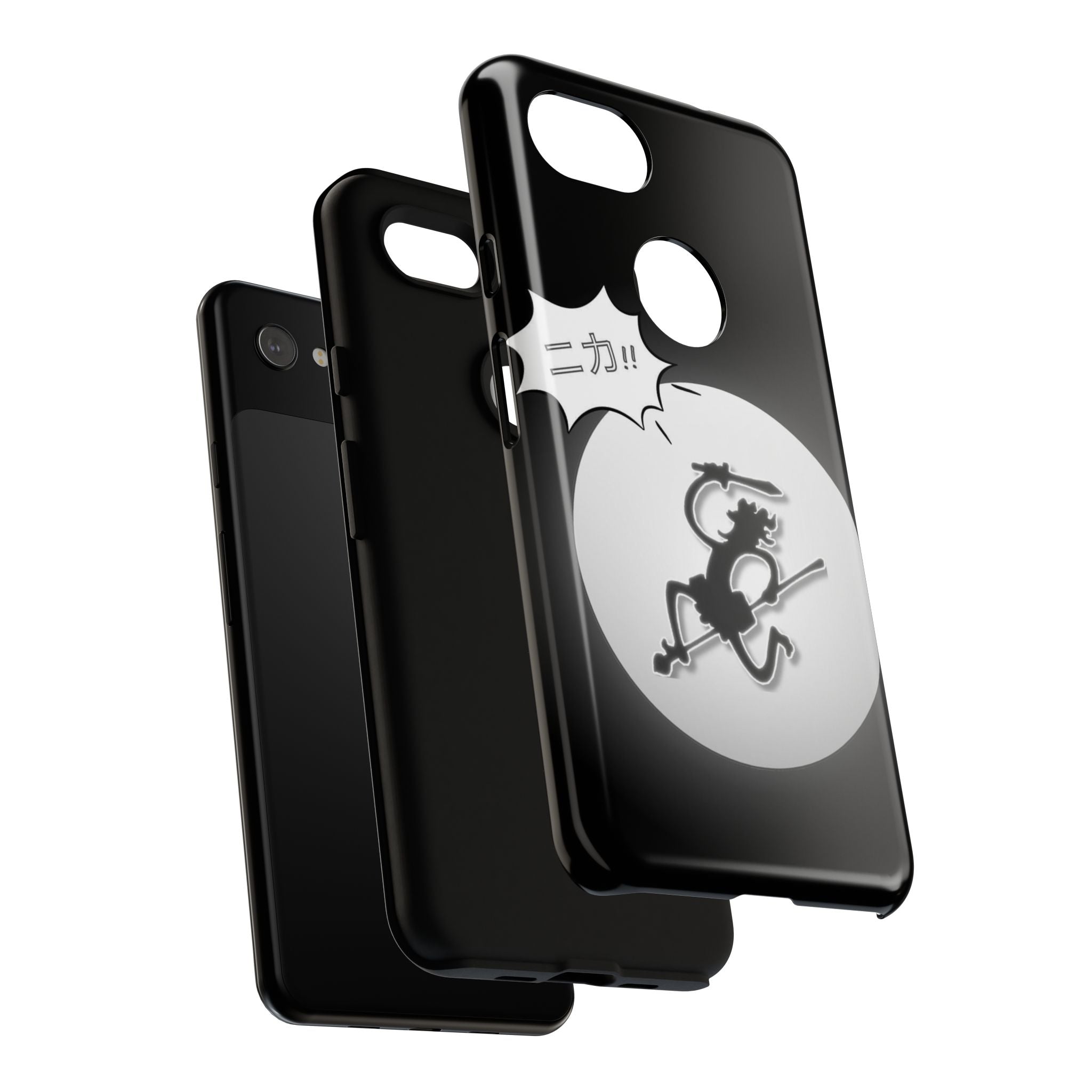 Black Cat Phone Case with Moon and Japanese Text, Tough Phone Case for Cat Lovers, Unique Gift for Birthdays, Halloween, and Everyday Use