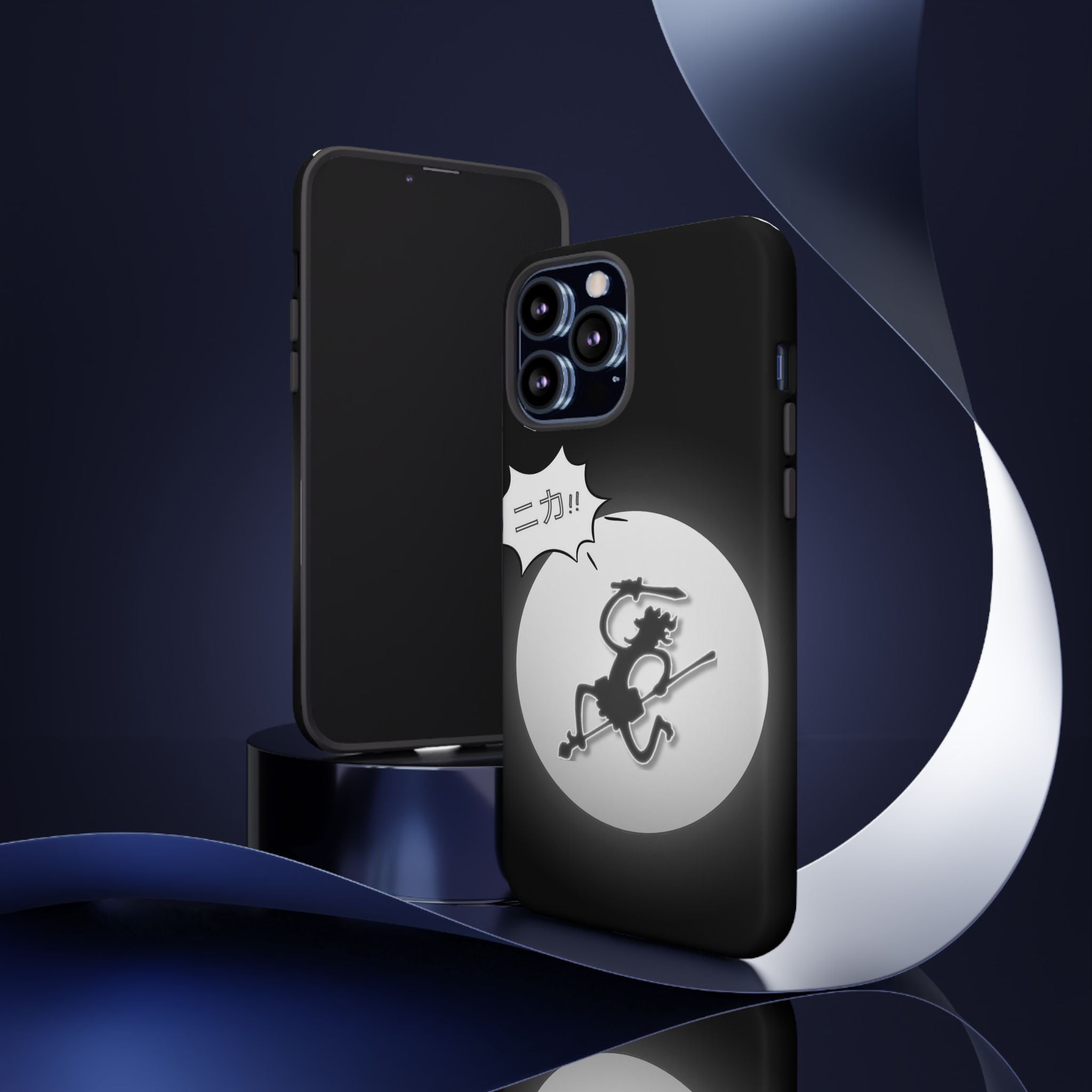 Black Cat Phone Case with Moon and Japanese Text, Tough Phone Case for Cat Lovers, Unique Gift for Birthdays, Halloween, and Everyday Use