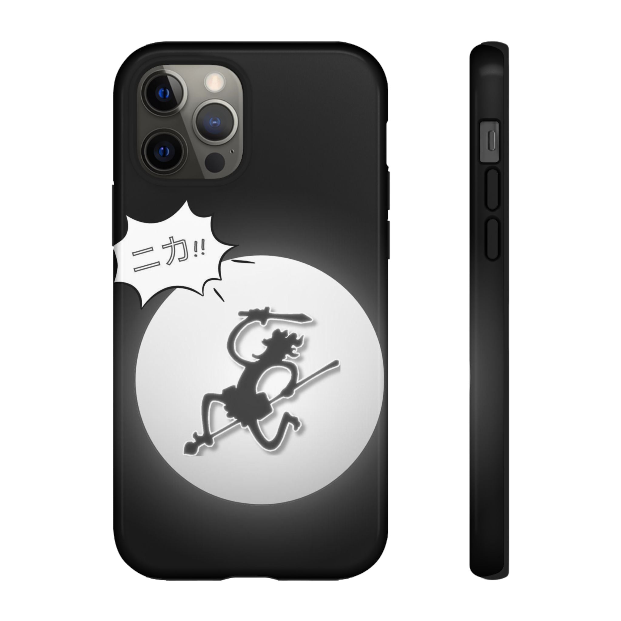 Black Cat Phone Case with Moon and Japanese Text, Tough Phone Case for Cat Lovers, Unique Gift for Birthdays, Halloween, and Everyday Use