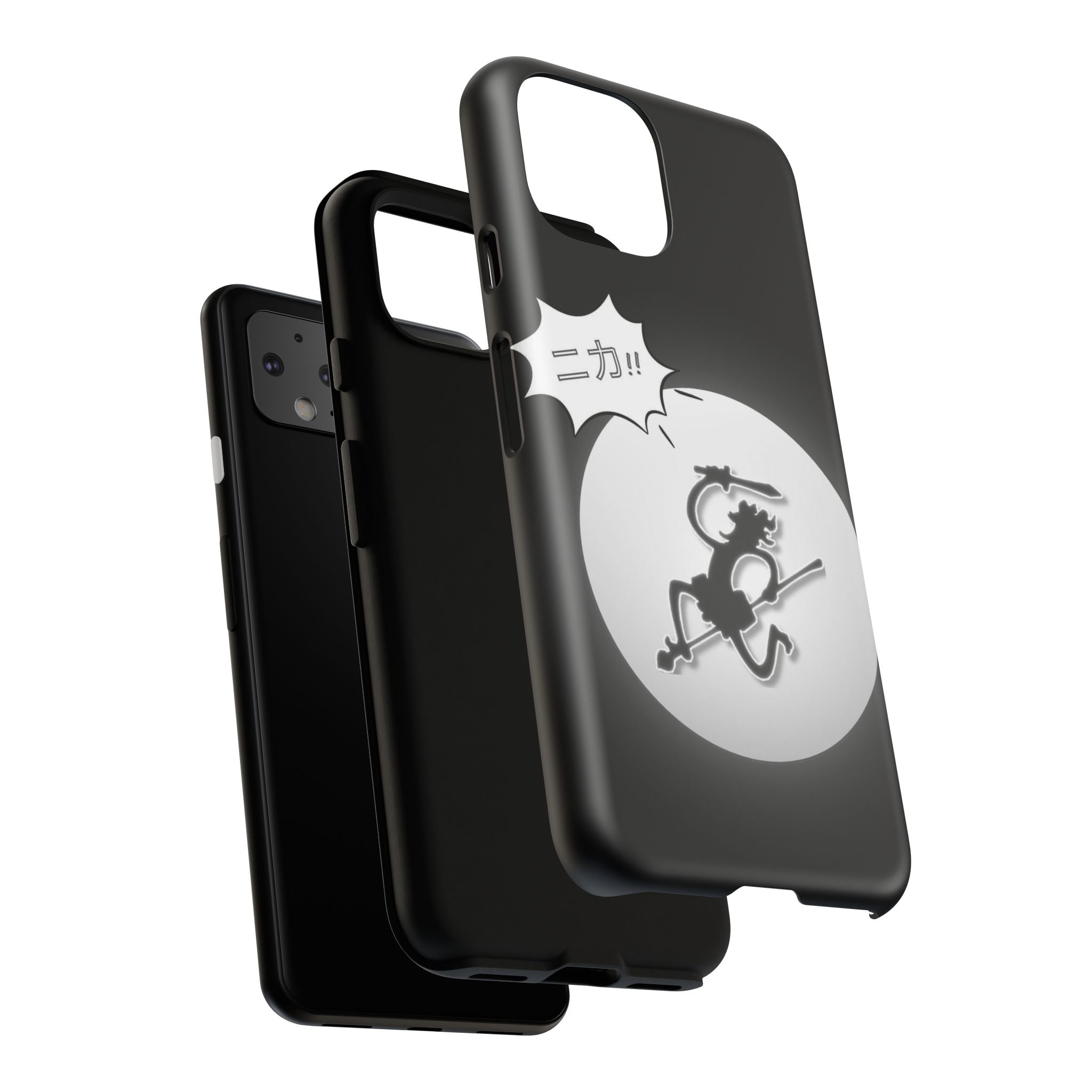 Black Cat Phone Case with Moon and Japanese Text, Tough Phone Case for Cat Lovers, Unique Gift for Birthdays, Halloween, and Everyday Use