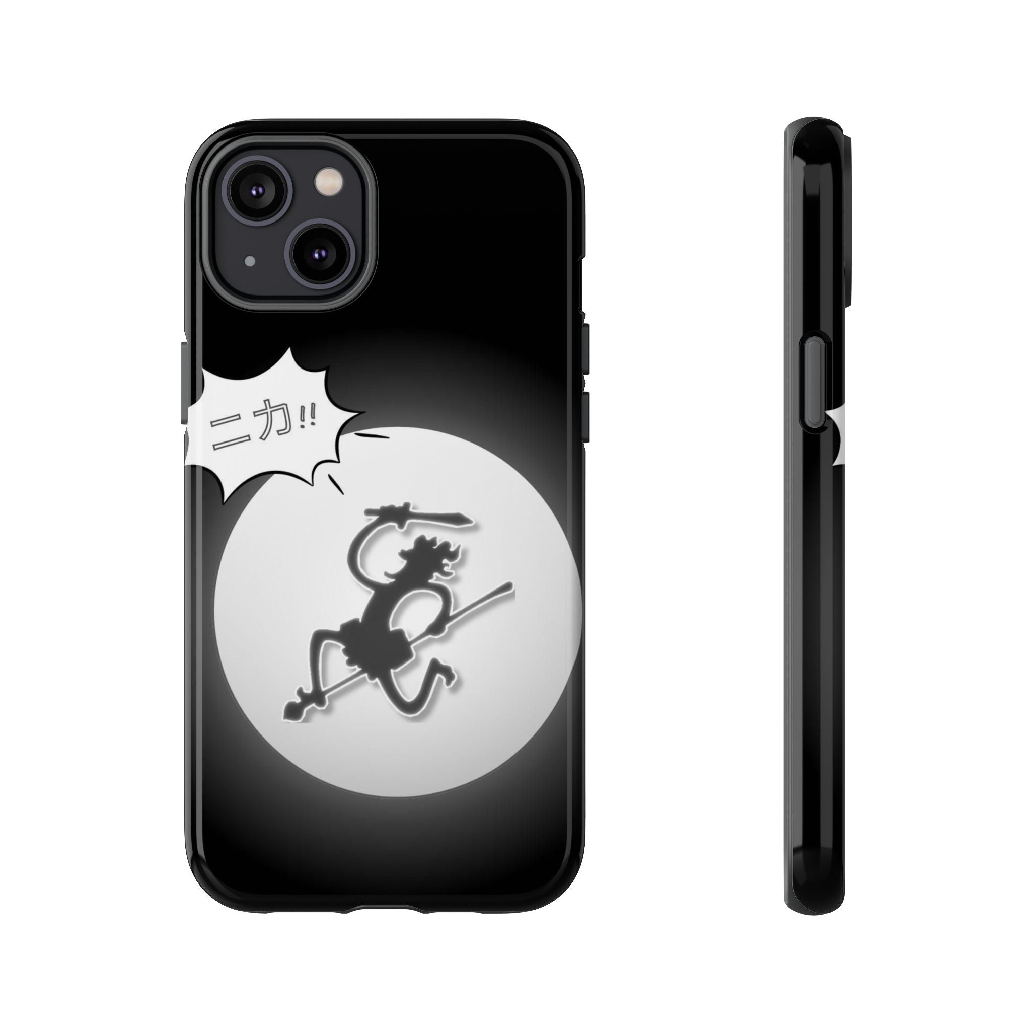 Black Cat Phone Case with Moon and Japanese Text, Tough Phone Case for Cat Lovers, Unique Gift for Birthdays, Halloween, and Everyday Use