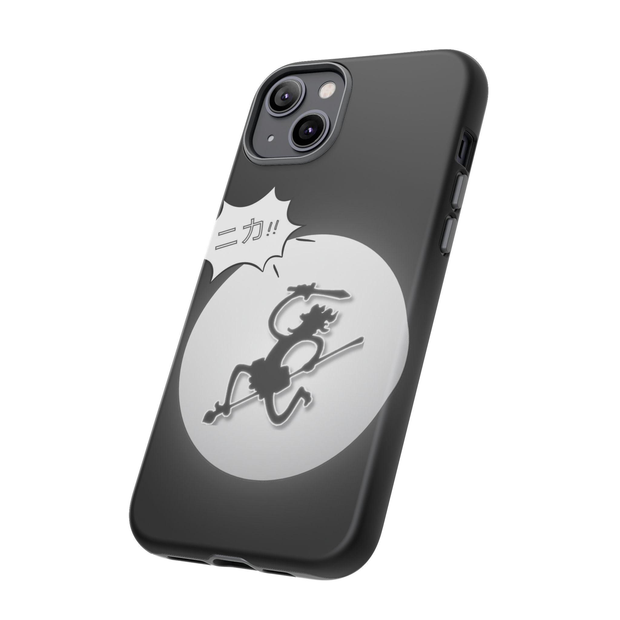 Black Cat Phone Case with Moon and Japanese Text, Tough Phone Case for Cat Lovers, Unique Gift for Birthdays, Halloween, and Everyday Use