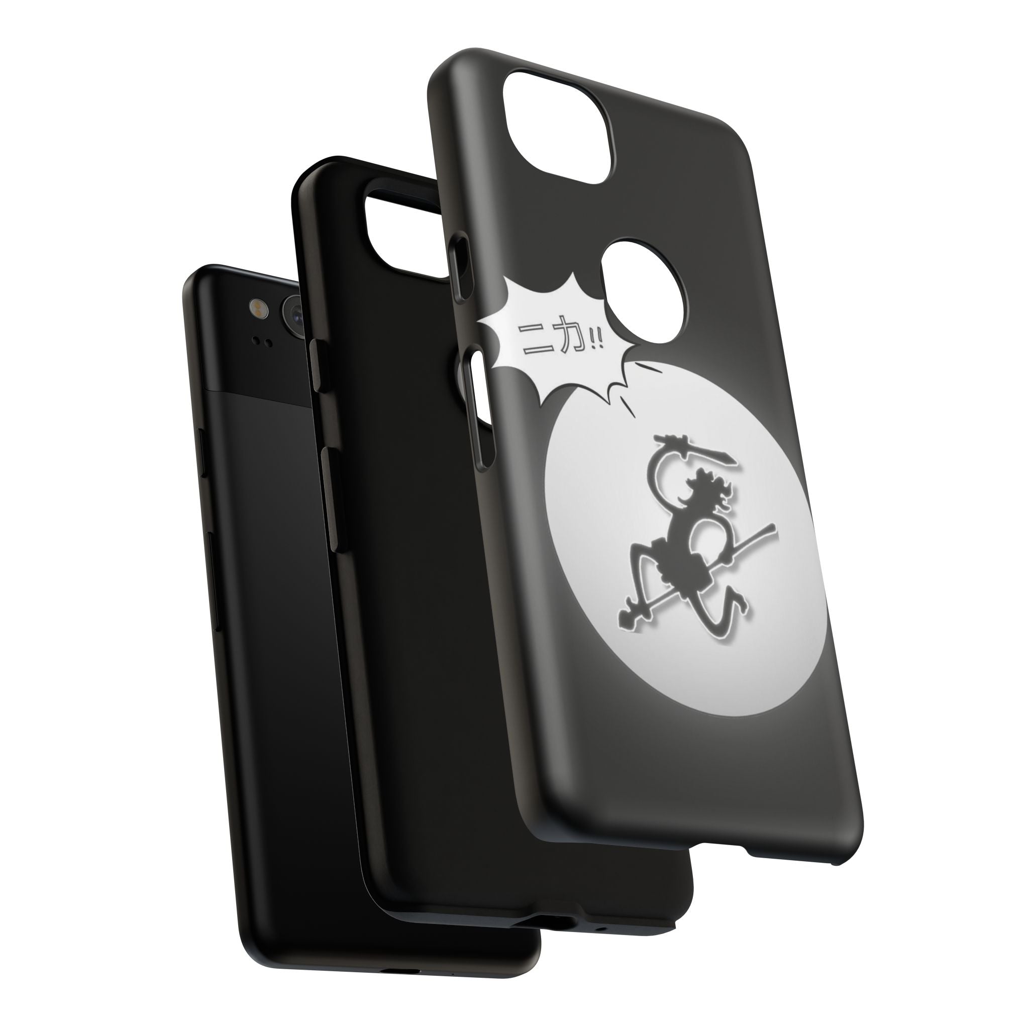 Black Cat Phone Case with Moon and Japanese Text, Tough Phone Case for Cat Lovers, Unique Gift for Birthdays, Halloween, and Everyday Use