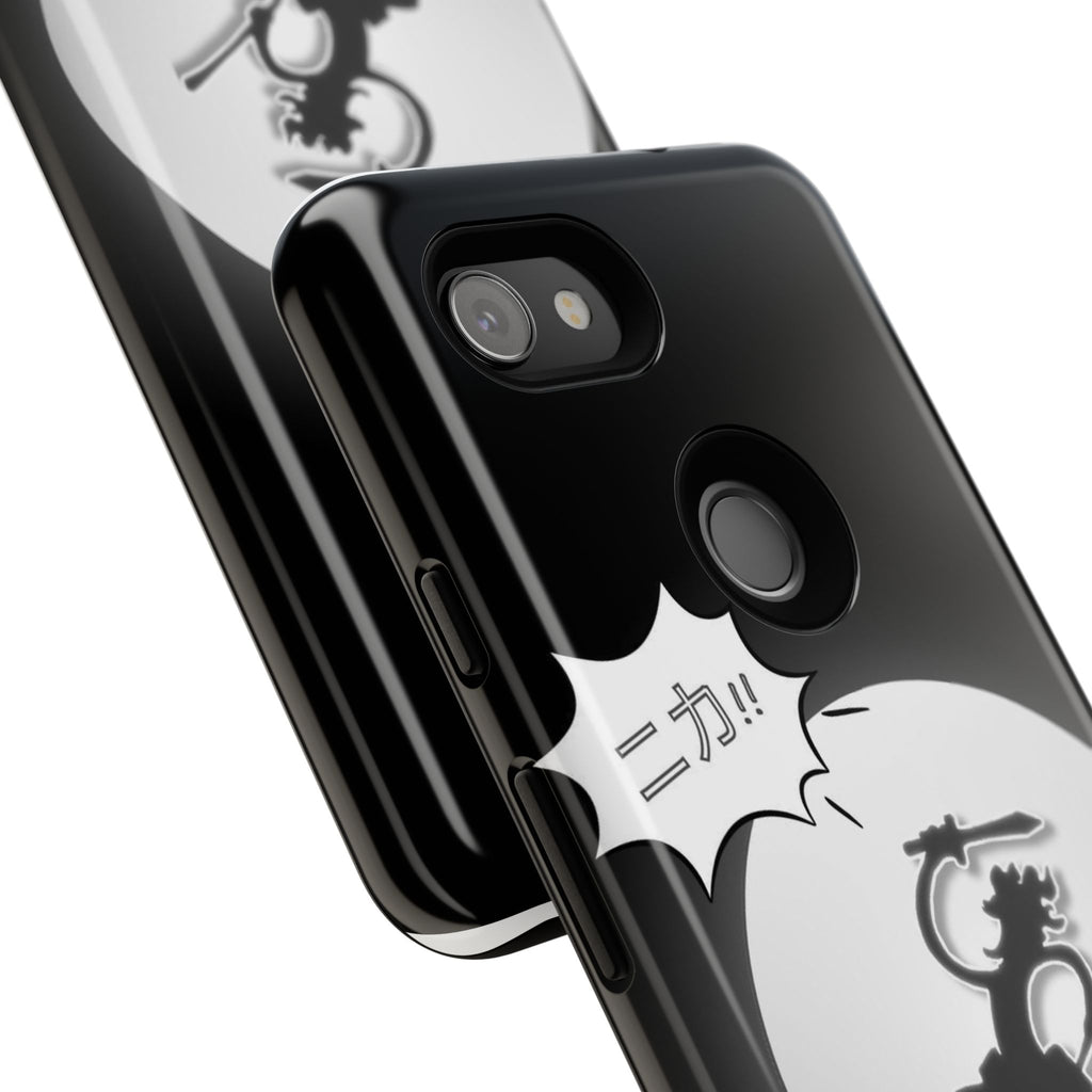 Black Cat Phone Case with Moon and Japanese Text, Tough Phone Case for Cat Lovers, Unique Gift for Birthdays, Halloween, and Everyday Use