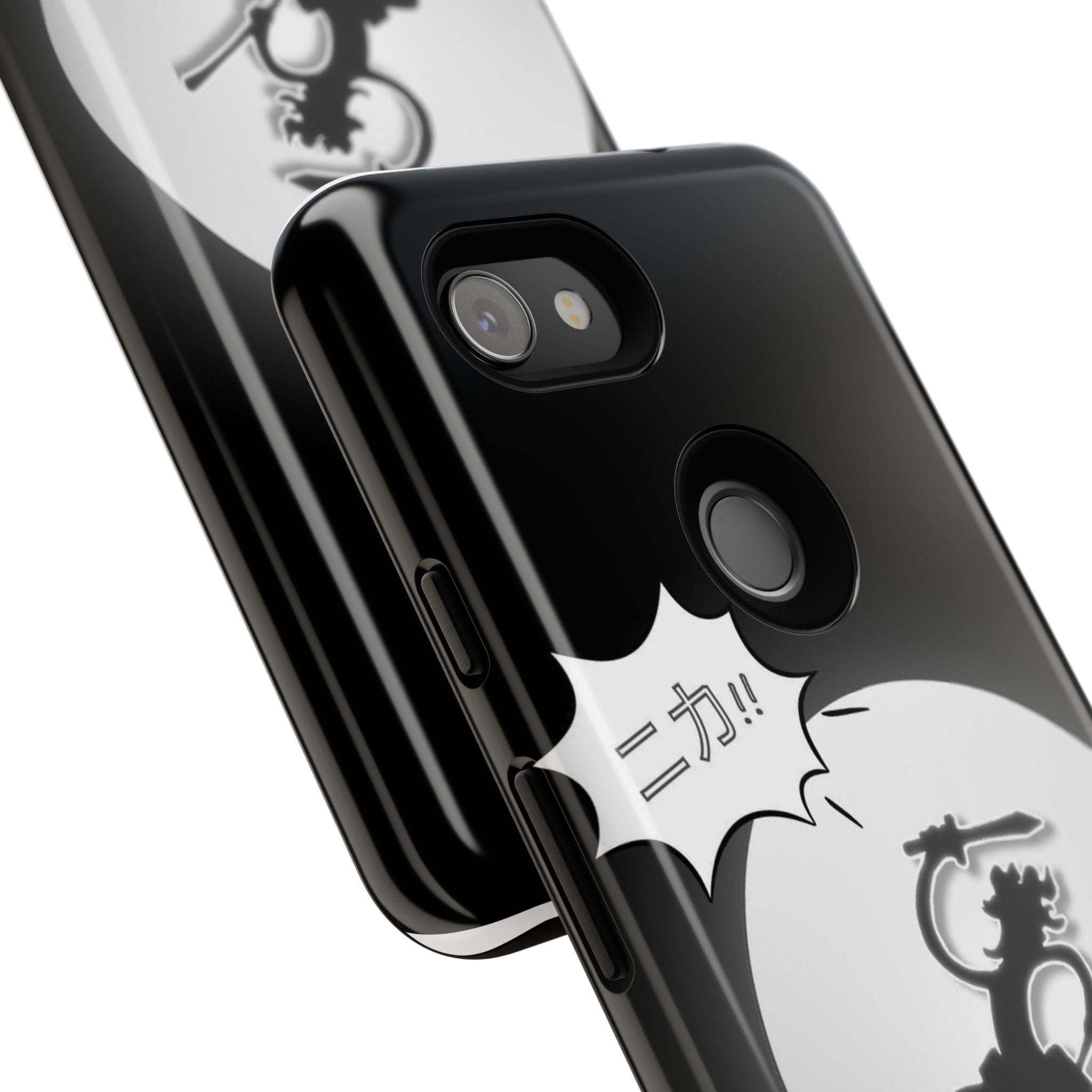 Black Cat Phone Case with Moon and Japanese Text, Tough Phone Case for Cat Lovers, Unique Gift for Birthdays, Halloween, and Everyday Use