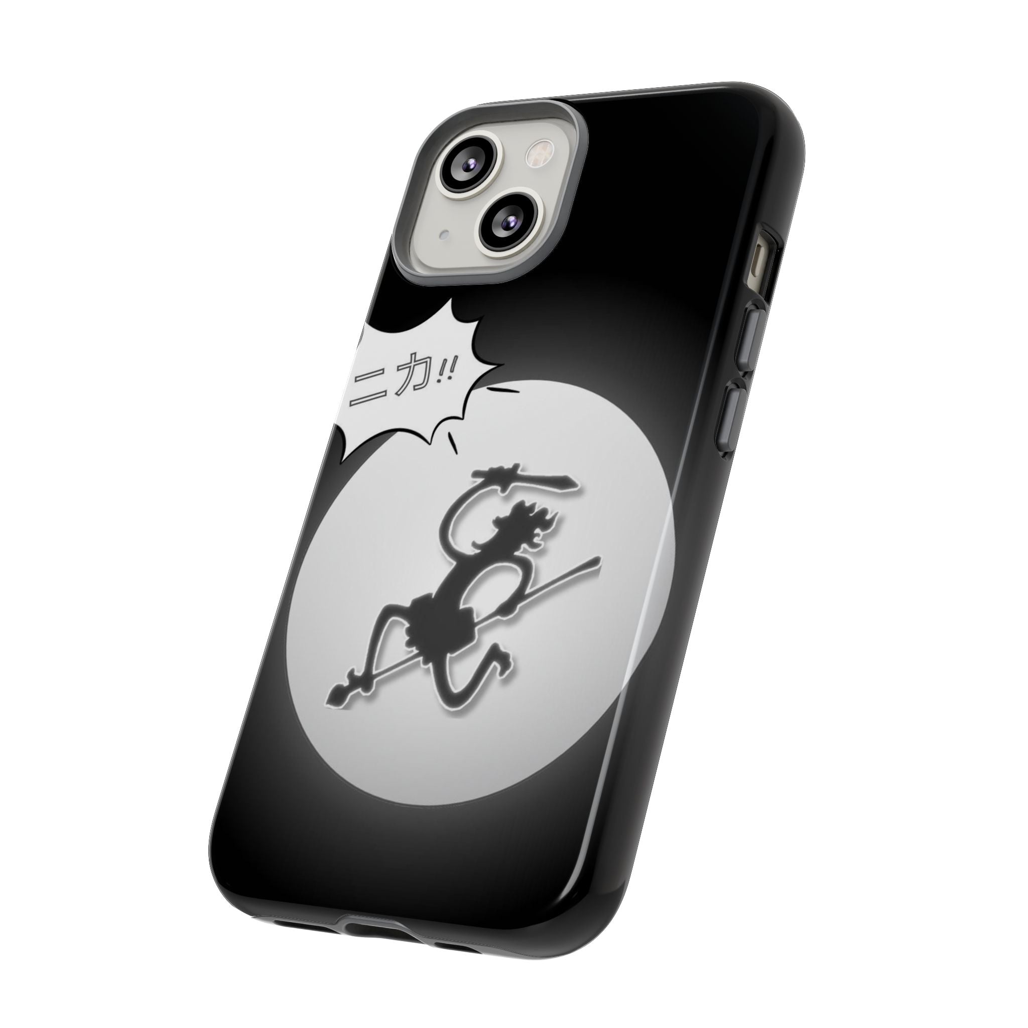 Black Cat Phone Case with Moon and Japanese Text, Tough Phone Case for Cat Lovers, Unique Gift for Birthdays, Halloween, and Everyday Use