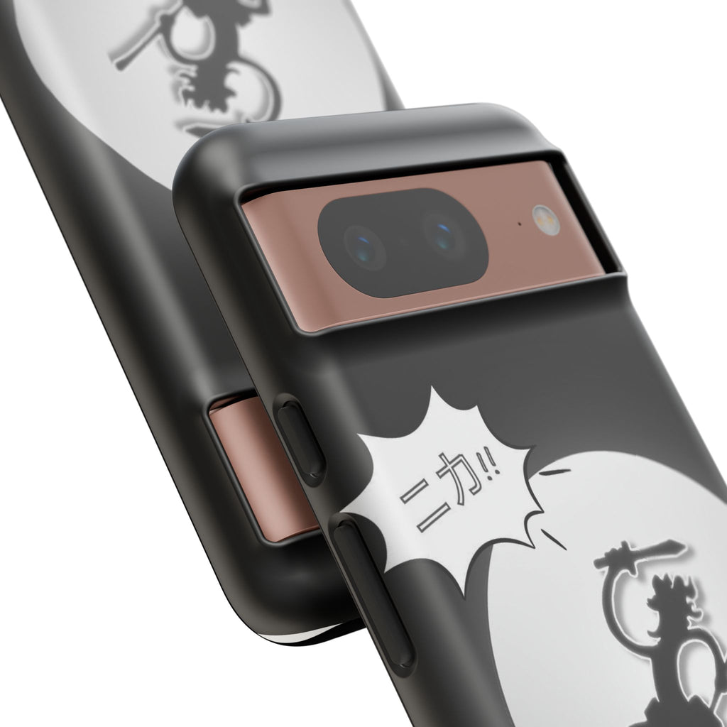 Black Cat Phone Case with Moon and Japanese Text, Tough Phone Case for Cat Lovers, Unique Gift for Birthdays, Halloween, and Everyday Use