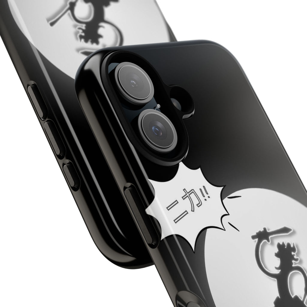 Black Cat Phone Case with Moon and Japanese Text, Tough Phone Case for Cat Lovers, Unique Gift for Birthdays, Halloween, and Everyday Use