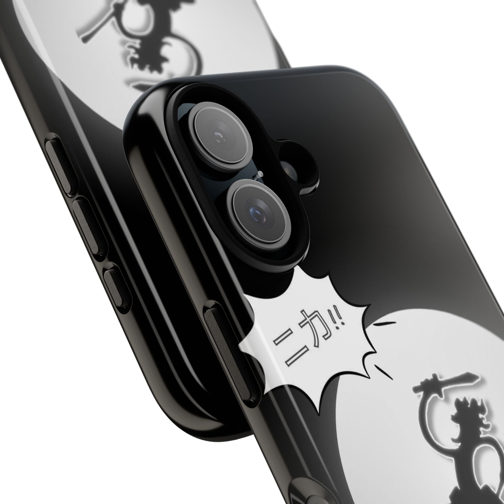 Black Cat Phone Case with Moon and Japanese Text, Tough Phone Case for Cat Lovers, Unique Gift for Birthdays, Halloween, and Everyday Use