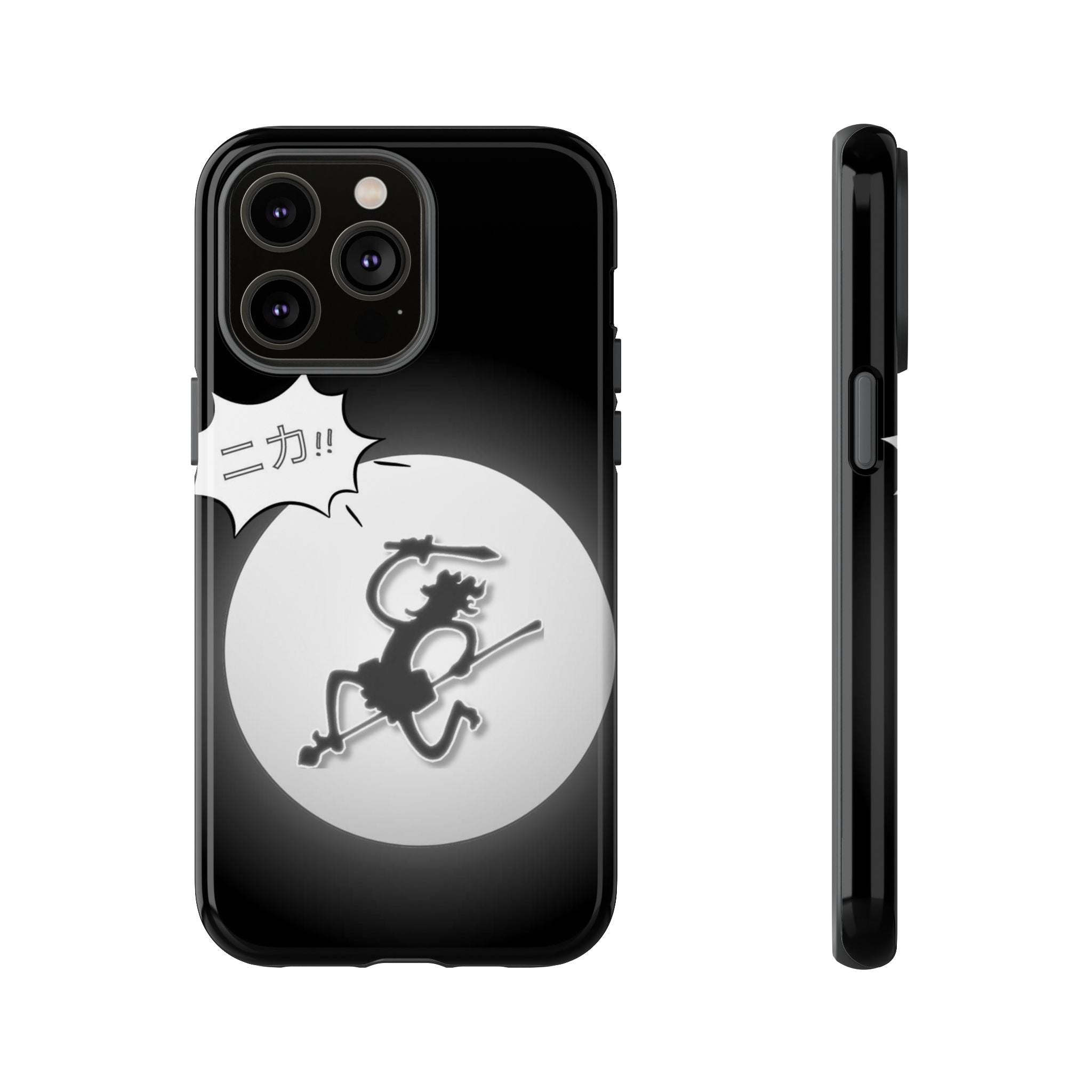 Black Cat Phone Case with Moon and Japanese Text, Tough Phone Case for Cat Lovers, Unique Gift for Birthdays, Halloween, and Everyday Use