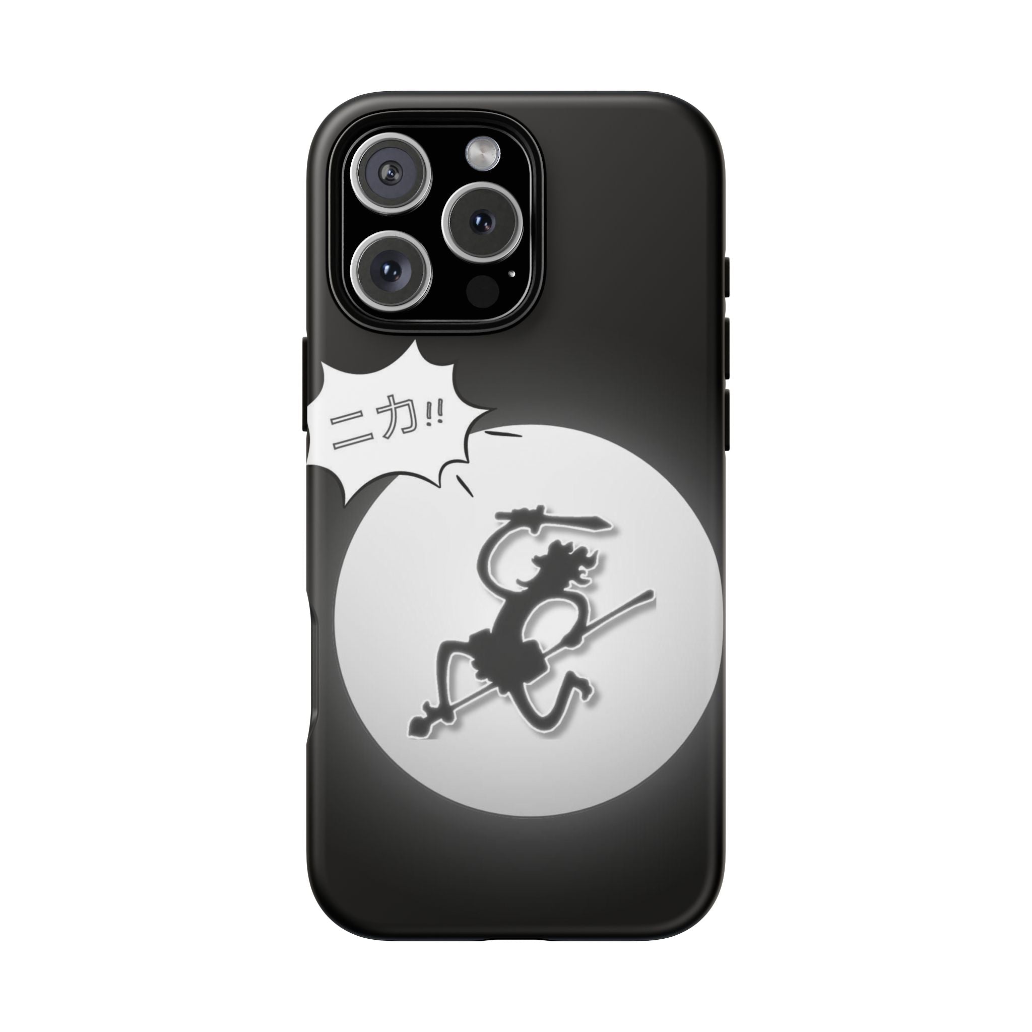 Black Cat Phone Case with Moon and Japanese Text, Tough Phone Case for Cat Lovers, Unique Gift for Birthdays, Halloween, and Everyday Use