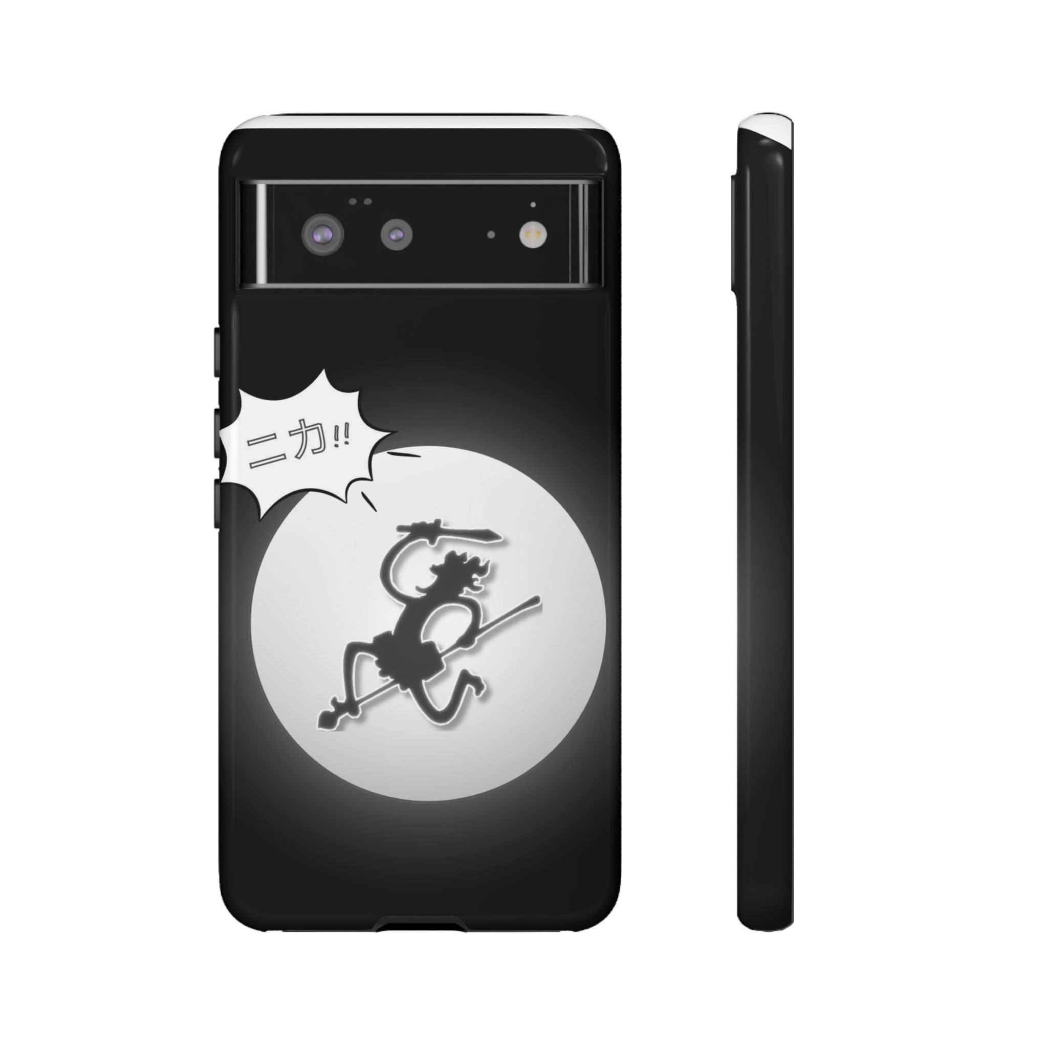Black Cat Phone Case with Moon and Japanese Text, Tough Phone Case for Cat Lovers, Unique Gift for Birthdays, Halloween, and Everyday Use