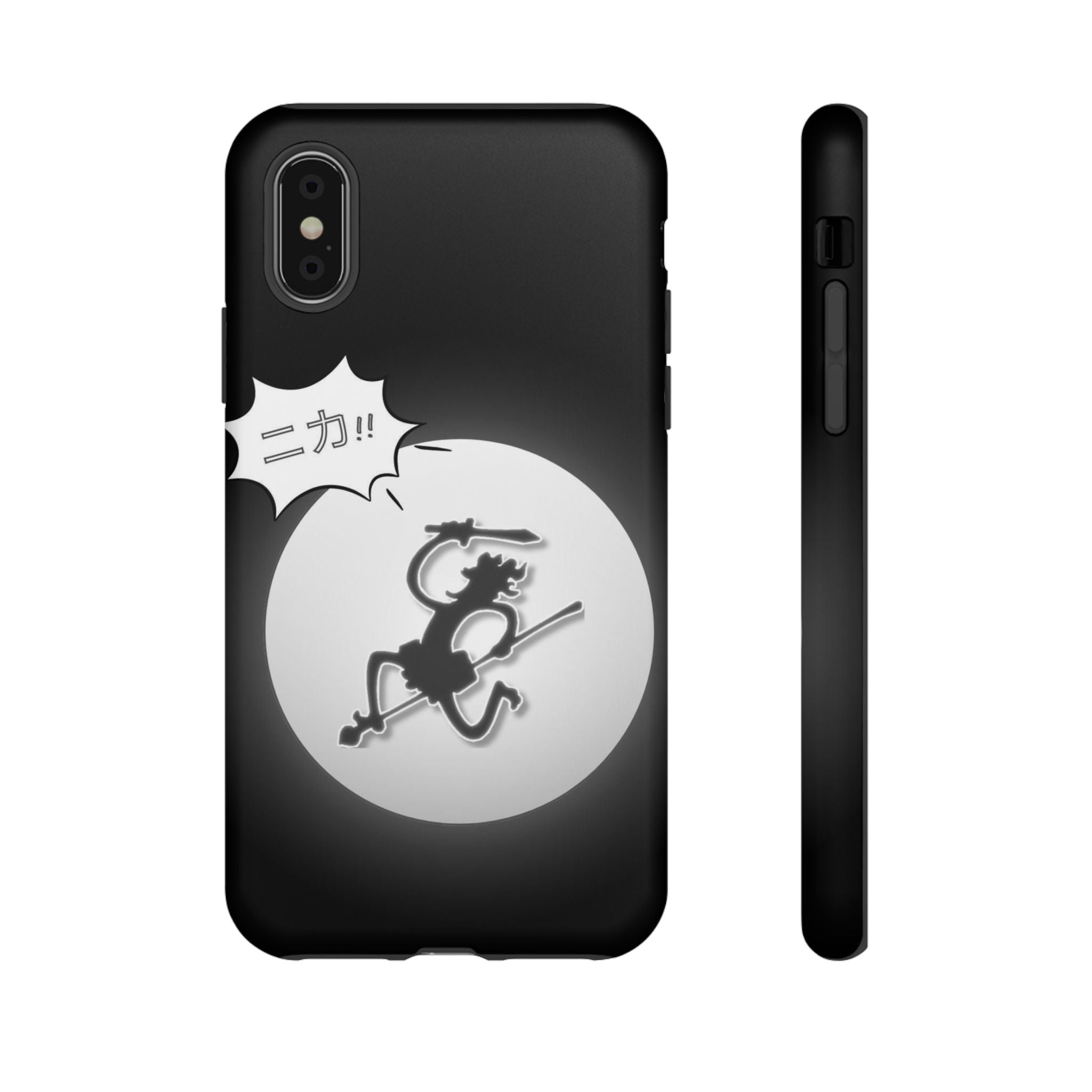 Black Cat Phone Case with Moon and Japanese Text, Tough Phone Case for Cat Lovers, Unique Gift for Birthdays, Halloween, and Everyday Use