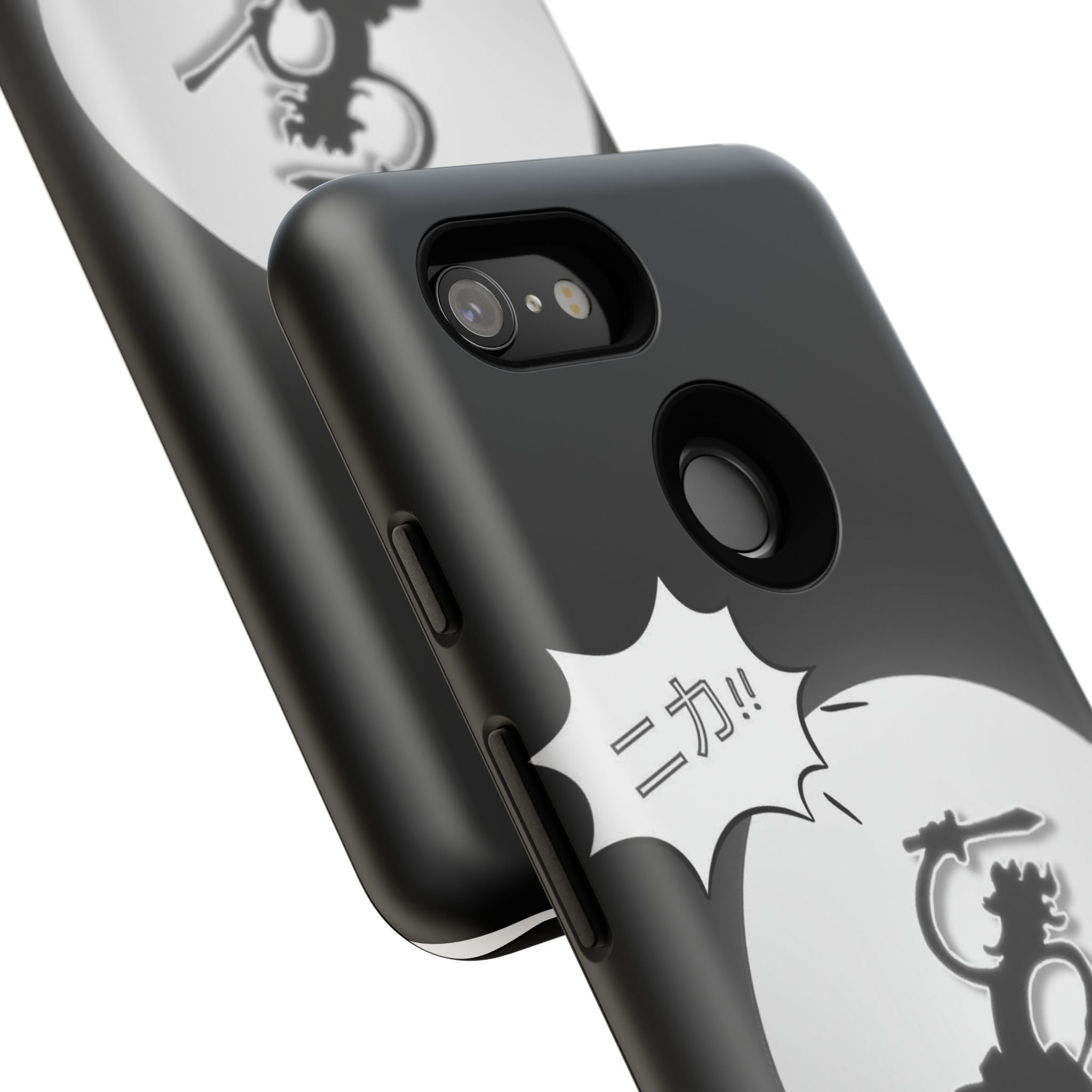 Black Cat Phone Case with Moon and Japanese Text, Tough Phone Case for Cat Lovers, Unique Gift for Birthdays, Halloween, and Everyday Use