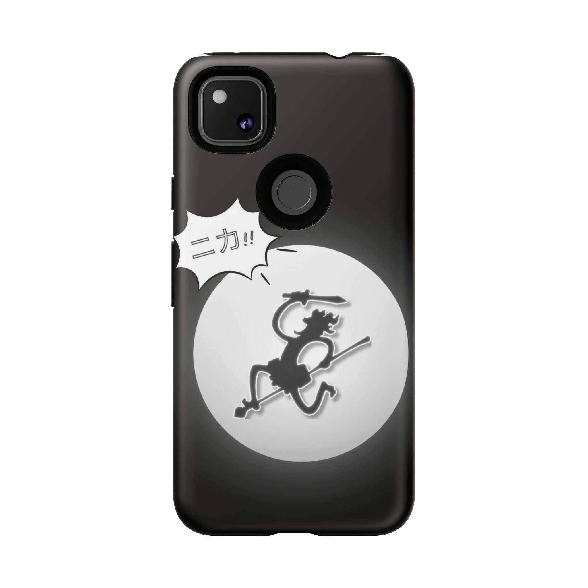 Black Cat Phone Case with Moon and Japanese Text, Tough Phone Case for Cat Lovers, Unique Gift for Birthdays, Halloween, and Everyday Use