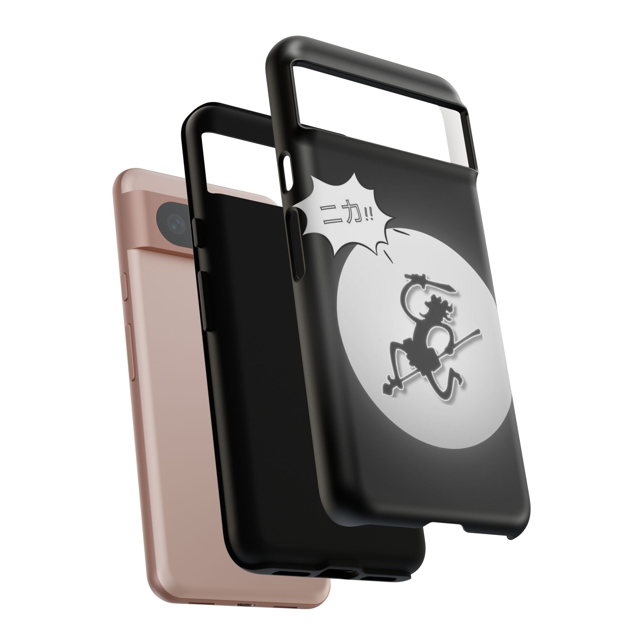 Black Cat Phone Case with Moon and Japanese Text, Tough Phone Case for Cat Lovers, Unique Gift for Birthdays, Halloween, and Everyday Use
