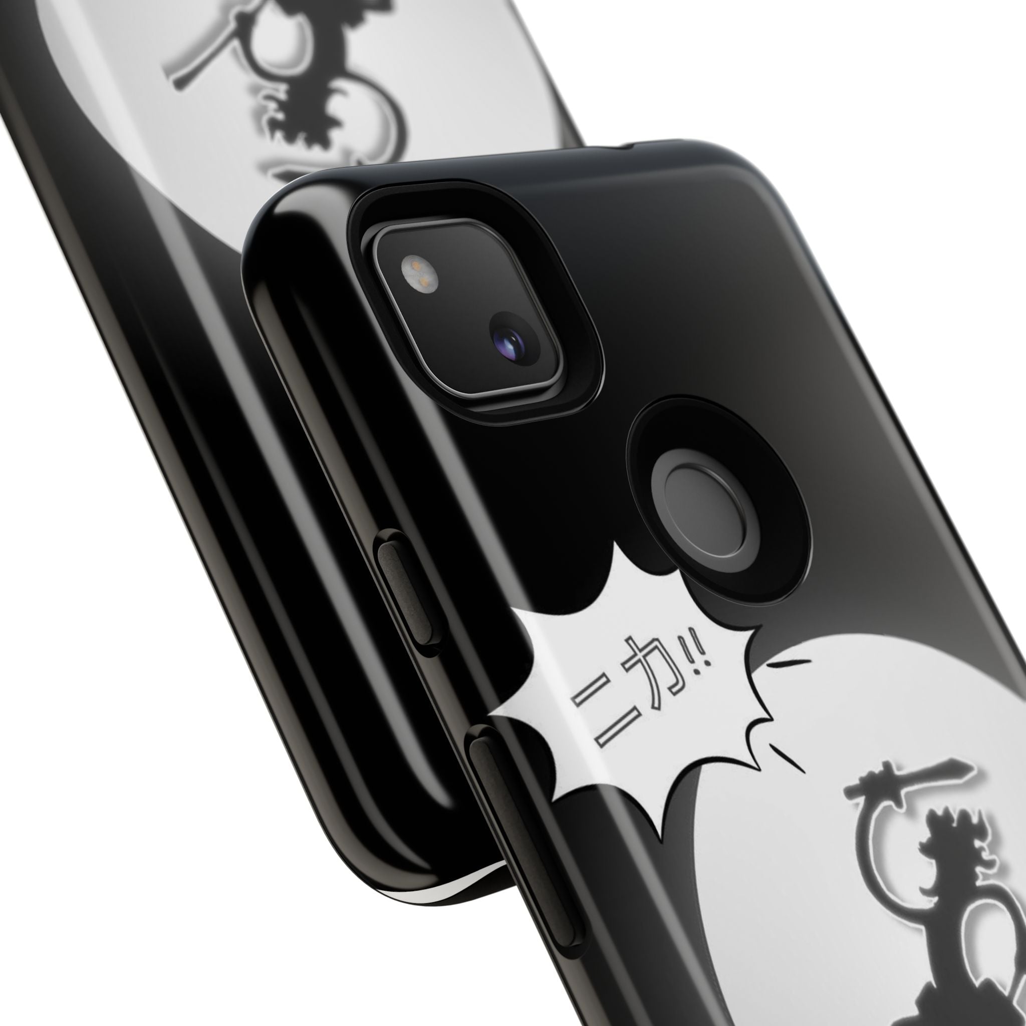 Black Cat Phone Case with Moon and Japanese Text, Tough Phone Case for Cat Lovers, Unique Gift for Birthdays, Halloween, and Everyday Use