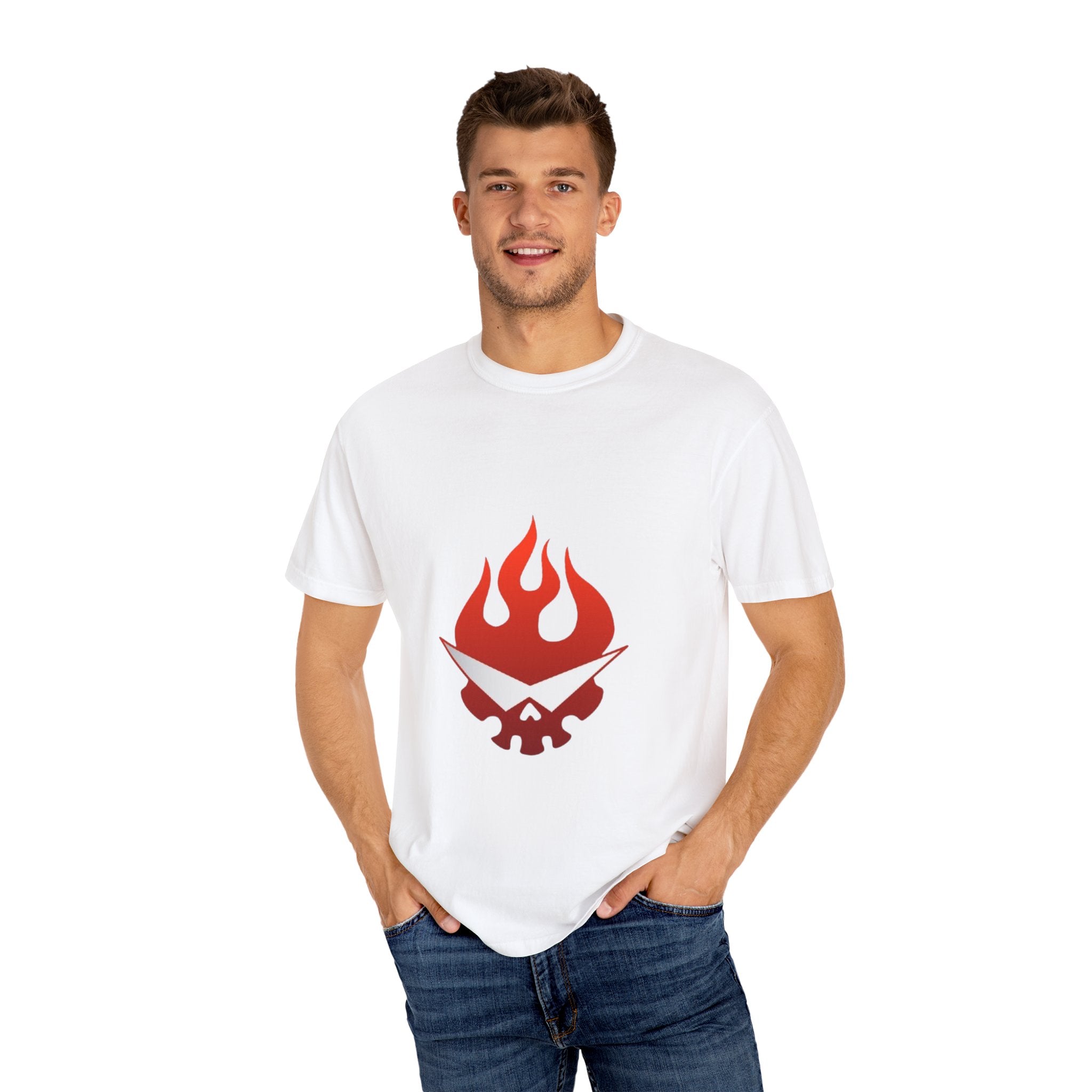 Flame Skull T-Shirt | Unisex Garment-Dyed Tee for Fans, Cool Casual Wear, Gift for Gamers, Summer Style