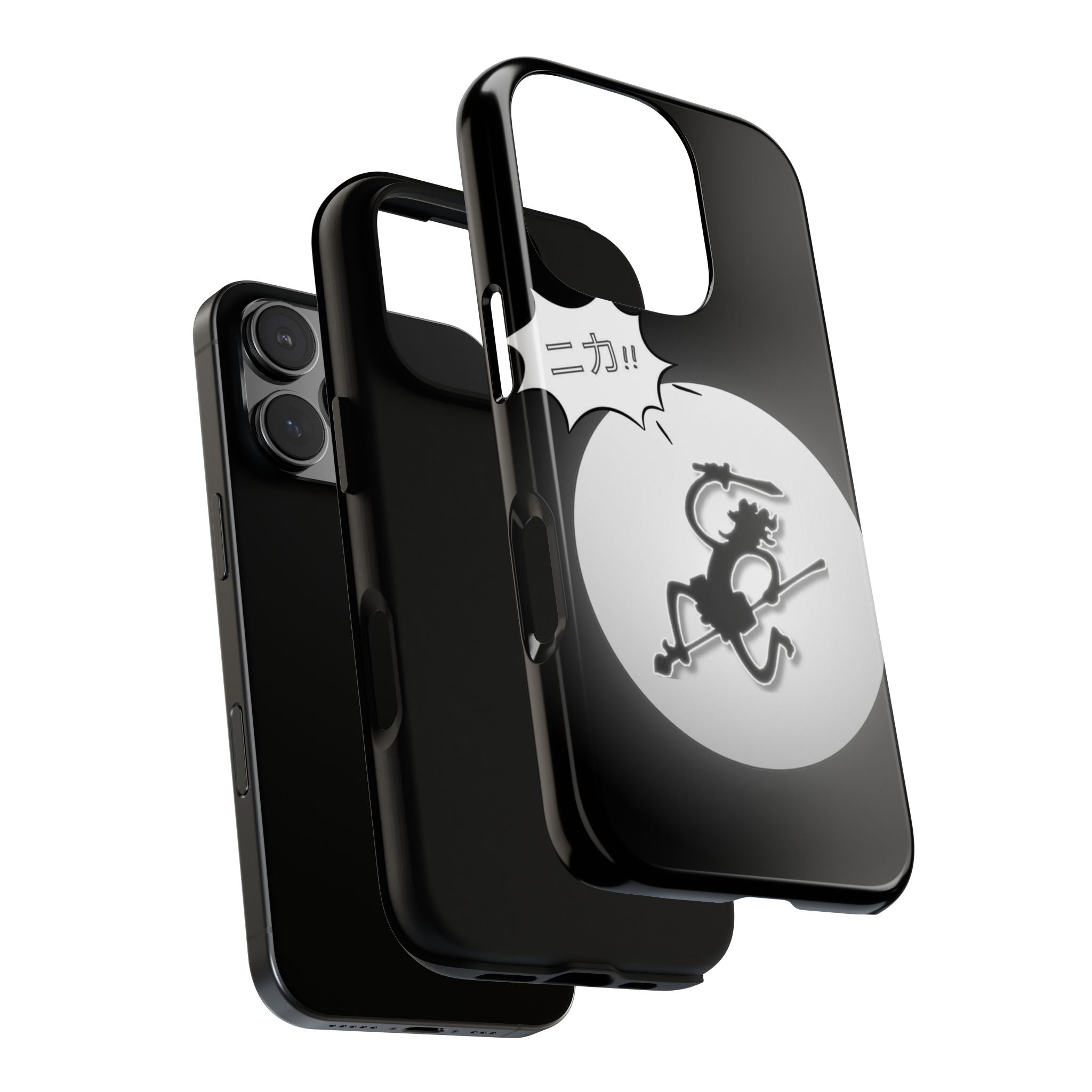 Black Cat Phone Case with Moon and Japanese Text, Tough Phone Case for Cat Lovers, Unique Gift for Birthdays, Halloween, and Everyday Use