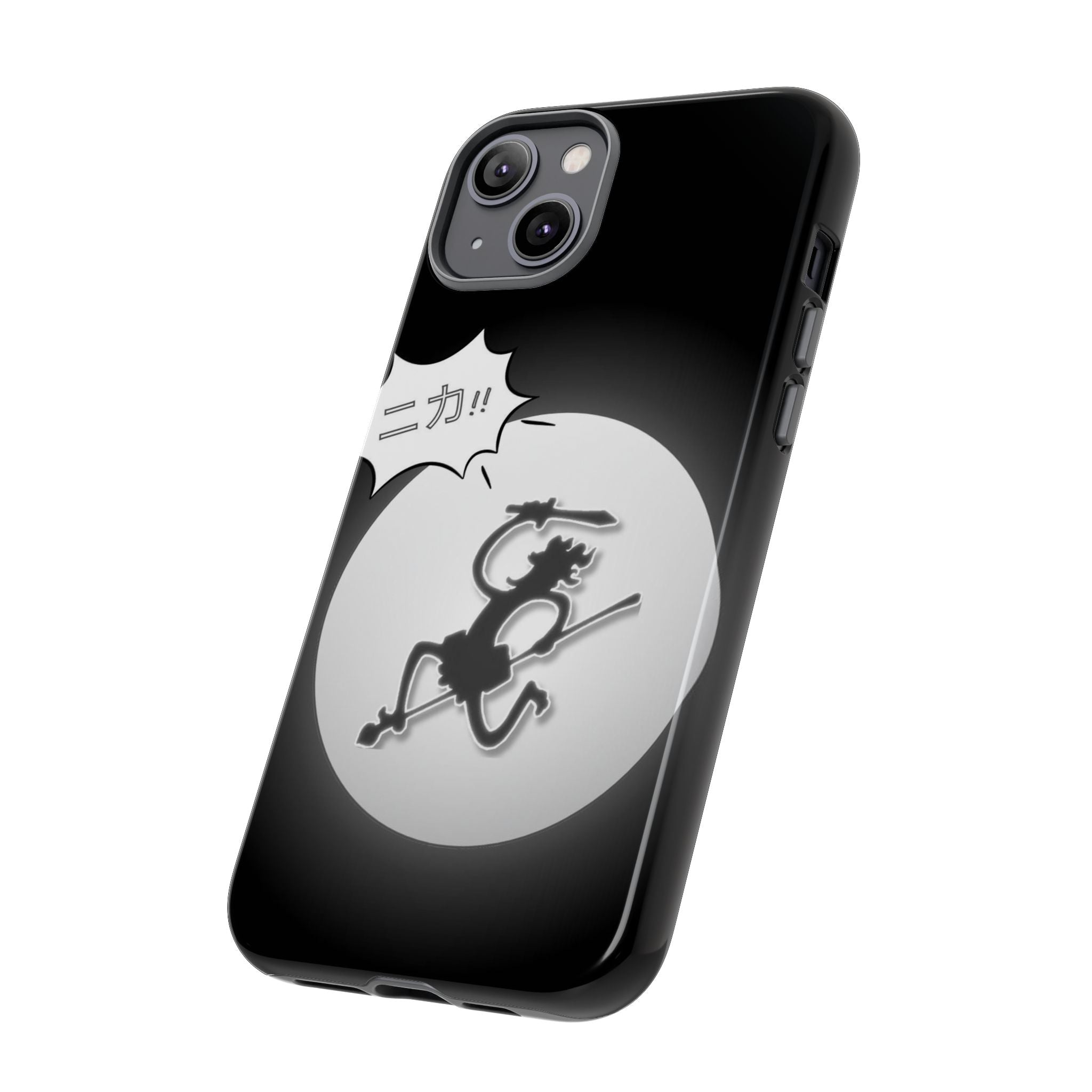 Black Cat Phone Case with Moon and Japanese Text, Tough Phone Case for Cat Lovers, Unique Gift for Birthdays, Halloween, and Everyday Use