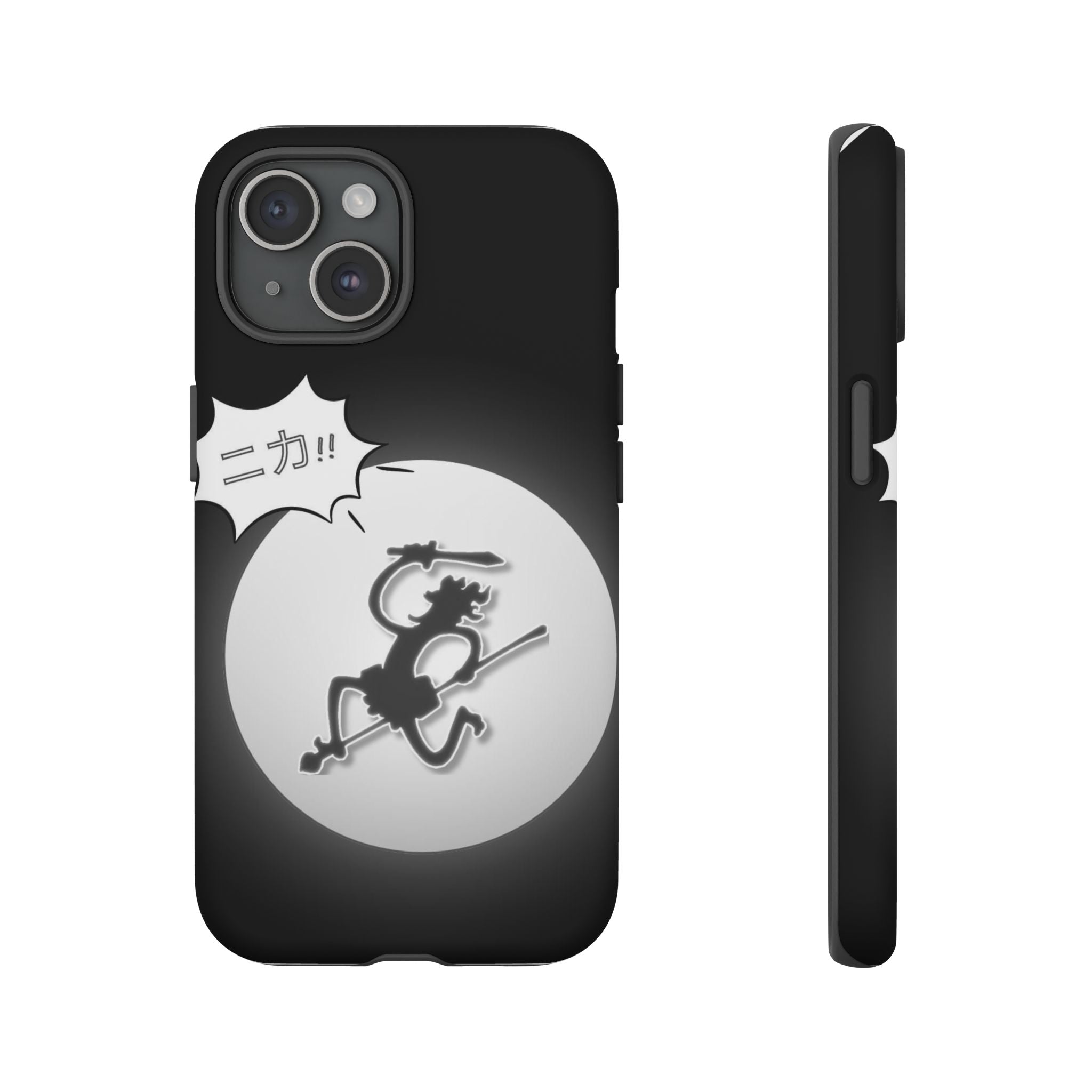Black Cat Phone Case with Moon and Japanese Text, Tough Phone Case for Cat Lovers, Unique Gift for Birthdays, Halloween, and Everyday Use