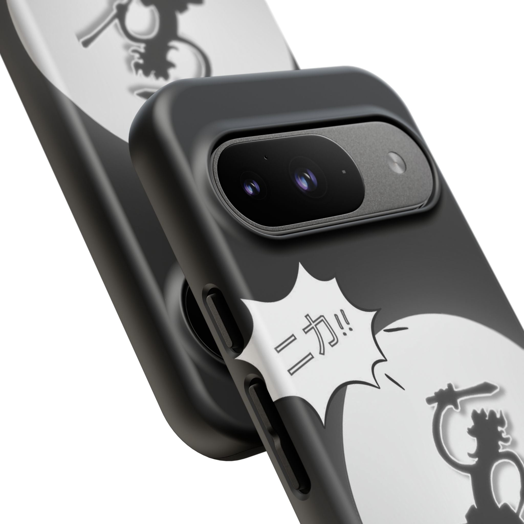 Black Cat Phone Case with Moon and Japanese Text, Tough Phone Case for Cat Lovers, Unique Gift for Birthdays, Halloween, and Everyday Use