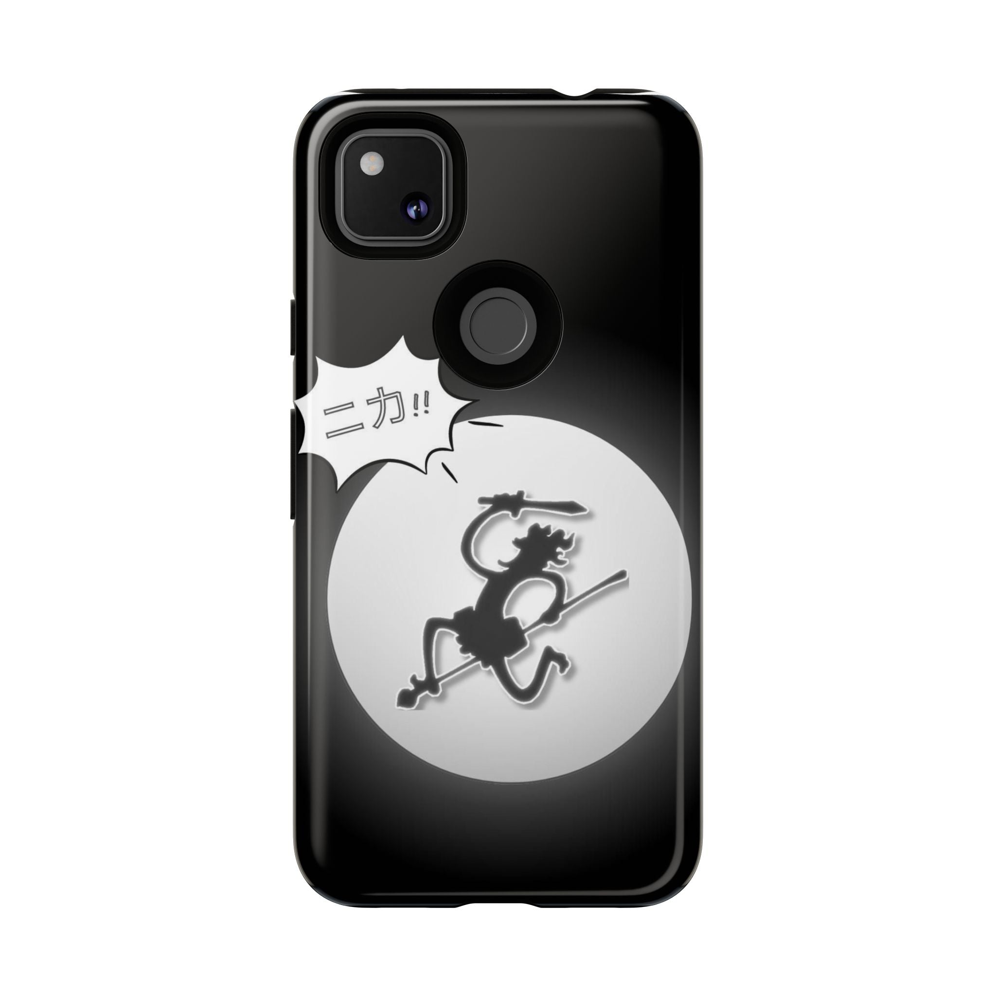 Black Cat Phone Case with Moon and Japanese Text, Tough Phone Case for Cat Lovers, Unique Gift for Birthdays, Halloween, and Everyday Use
