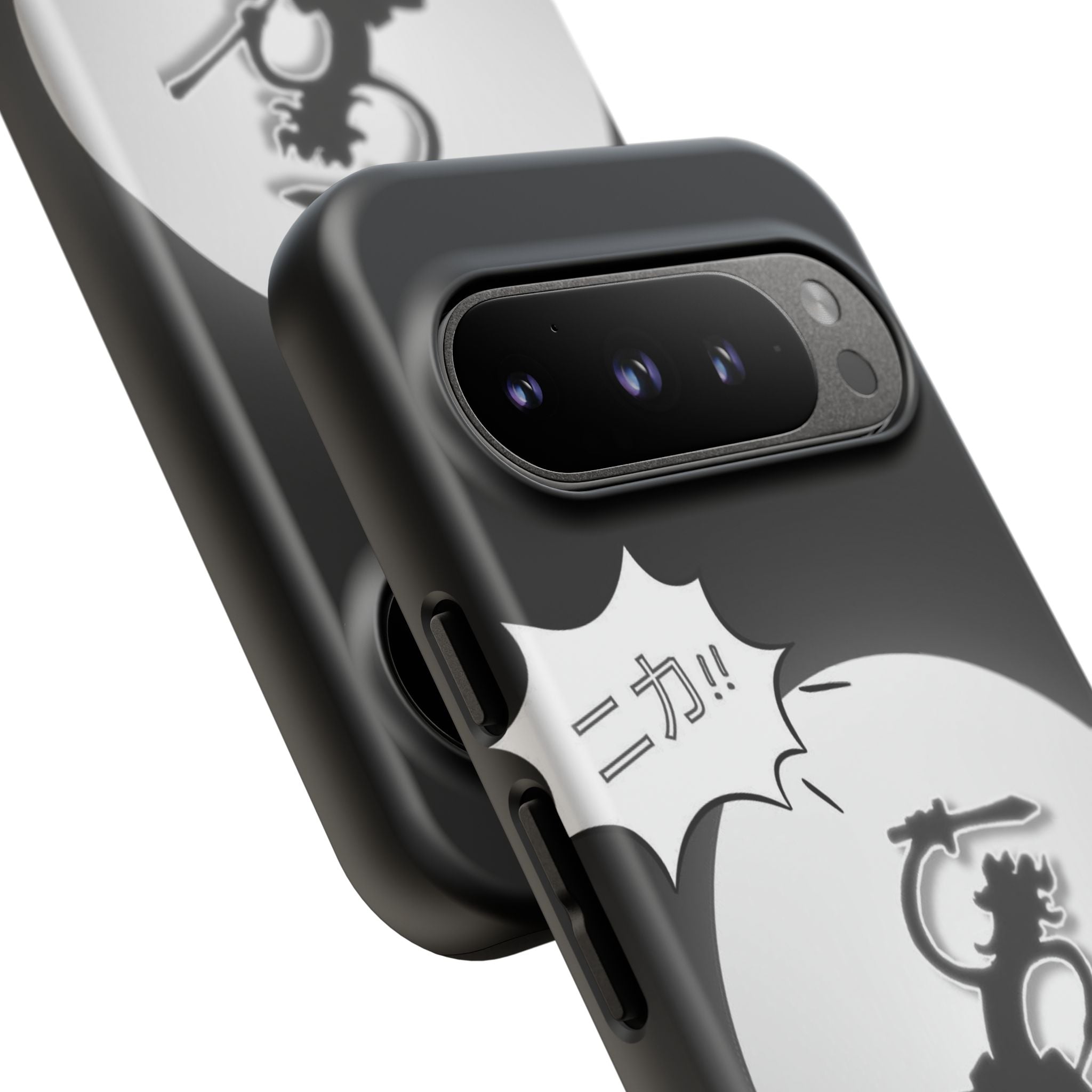 Black Cat Phone Case with Moon and Japanese Text, Tough Phone Case for Cat Lovers, Unique Gift for Birthdays, Halloween, and Everyday Use